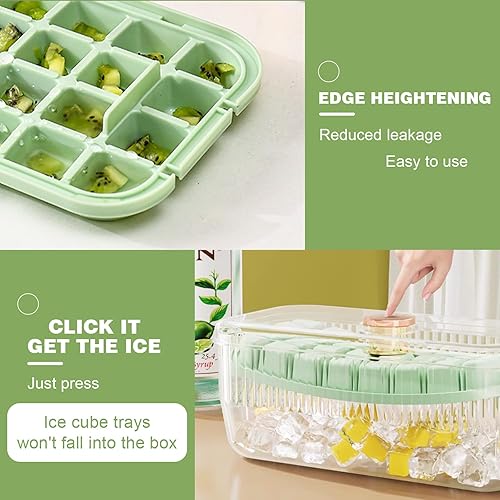 Miniatura 4 de Bandeja para cubitos de hielo con tapa y contenedor, 64 bandejas de hielo para congelador con contenedor, bandeja para cubitos de hielo Doonly fácil
