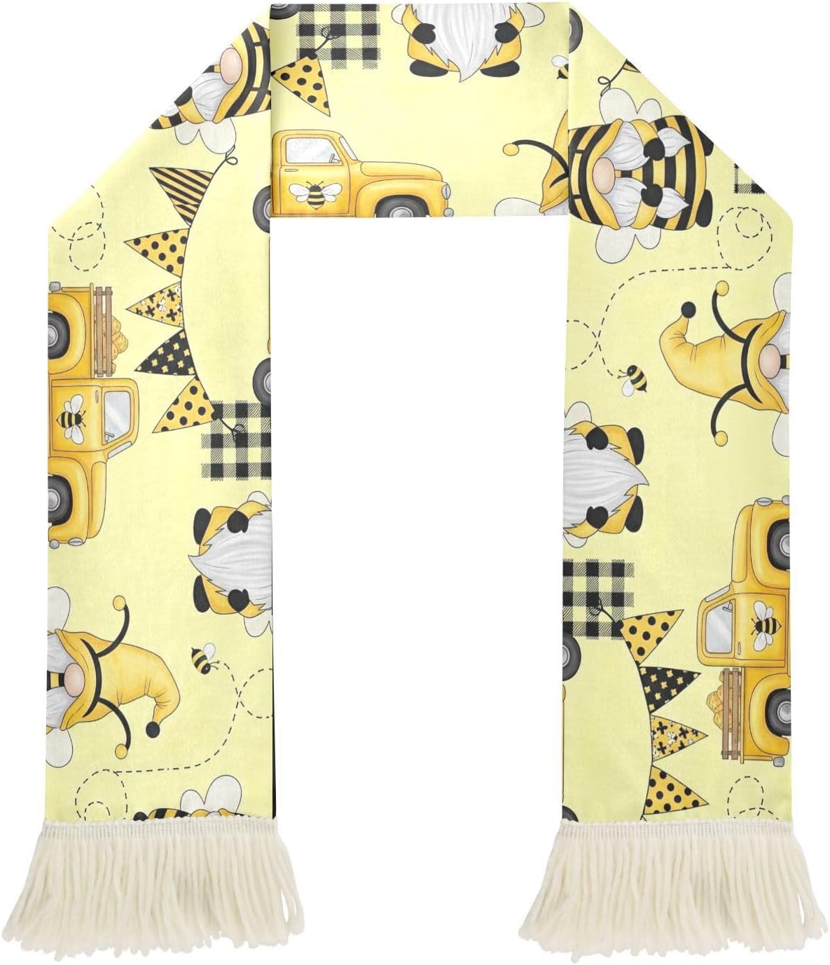 CHIFIGNO Cute Gnomes Bees Yellow Sports Fan Scarf for Soccer Games, 100% Polyester Sweat Towel Wrap with Fringe Ends, Quick Dry Cheering Banner