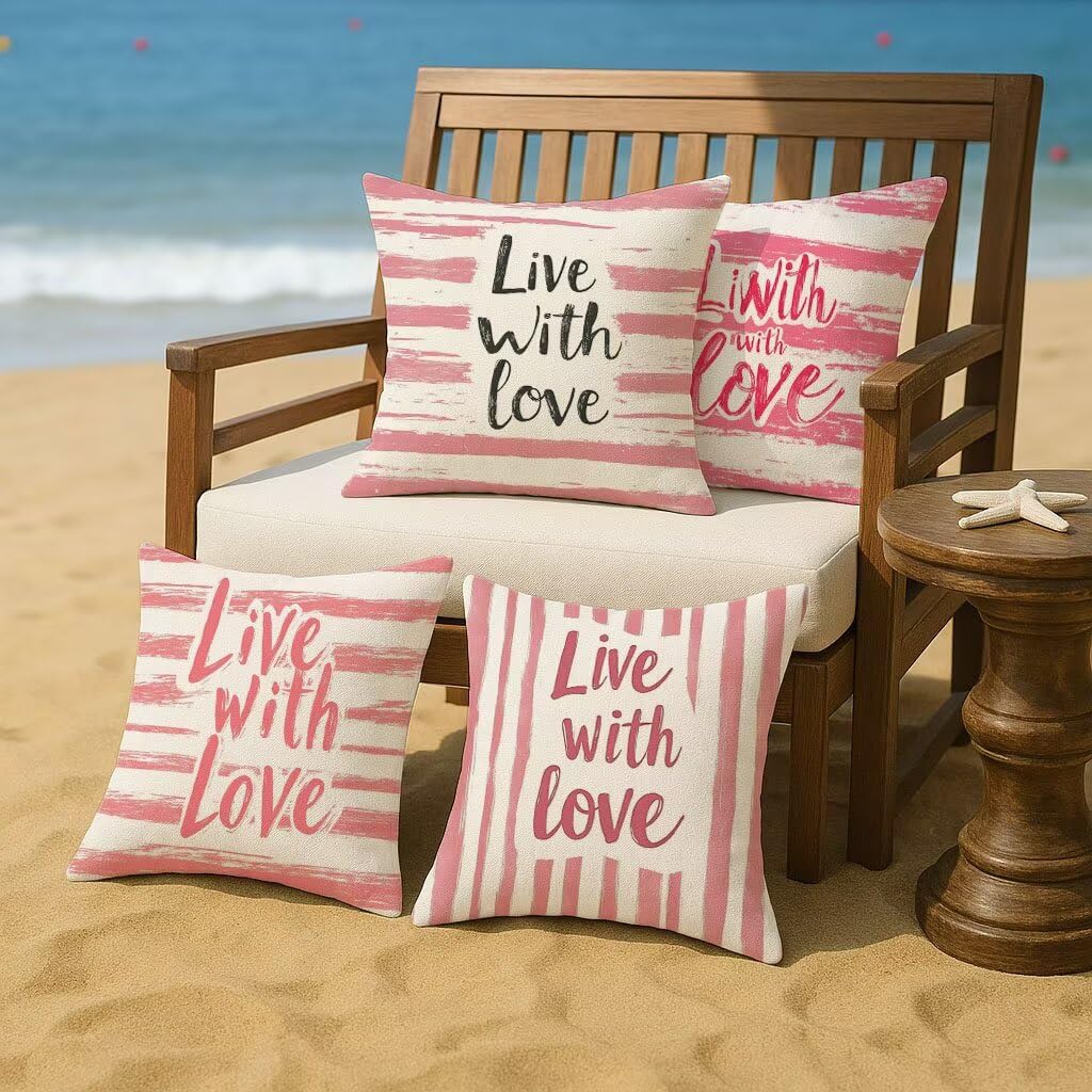 rosa Cuscini per Divano Esterno Giardino Cuscini per Divano Grandi 70x70 cm San Valentino Copricuscini Impermeabili Linoi Set di 4 Cuscino Decorativi per Interno/Esterno Balcone Patio Regalo Y-1020