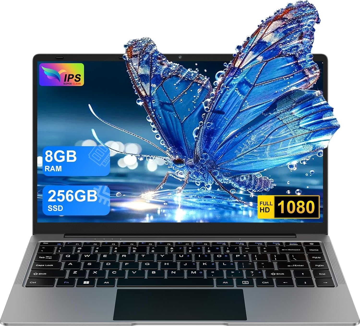 bvate PC Portatile 14" Win 11 Notebook 256 GB ROM Supporta l'espansione SSD 1TB 8GB RAM 2.4G+5G WiFi 1080 FHD BT4.2 USB HDMI con mouse senza fili & adesivi per tastiera Italiana-Grigio