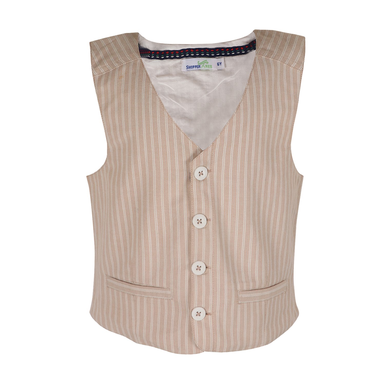 ShopperTree Linen Striped Brown Waist Coat for Girls