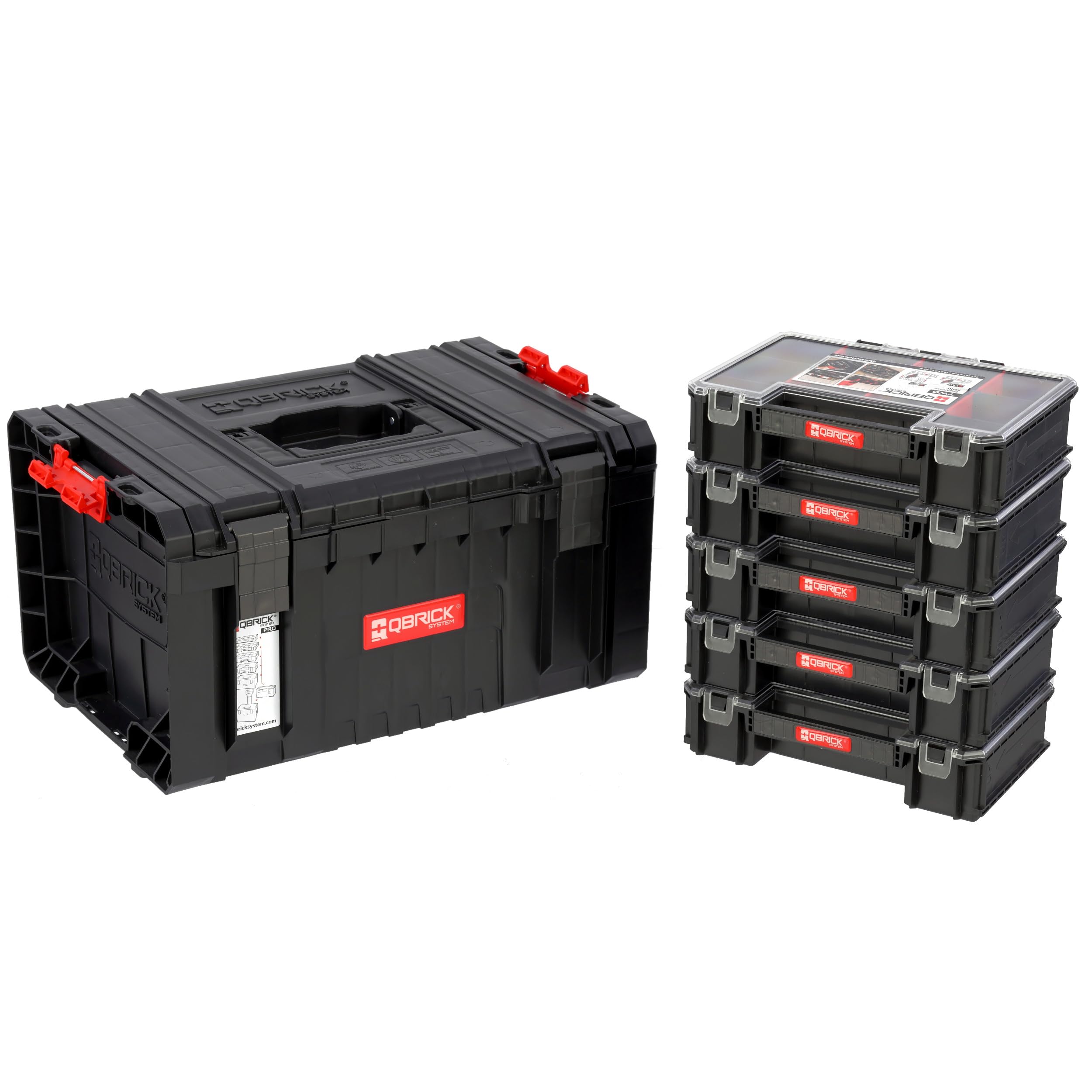 Botella Caja de herramientas con 5 organizadores modular PRO Construcción plástica reforzada.