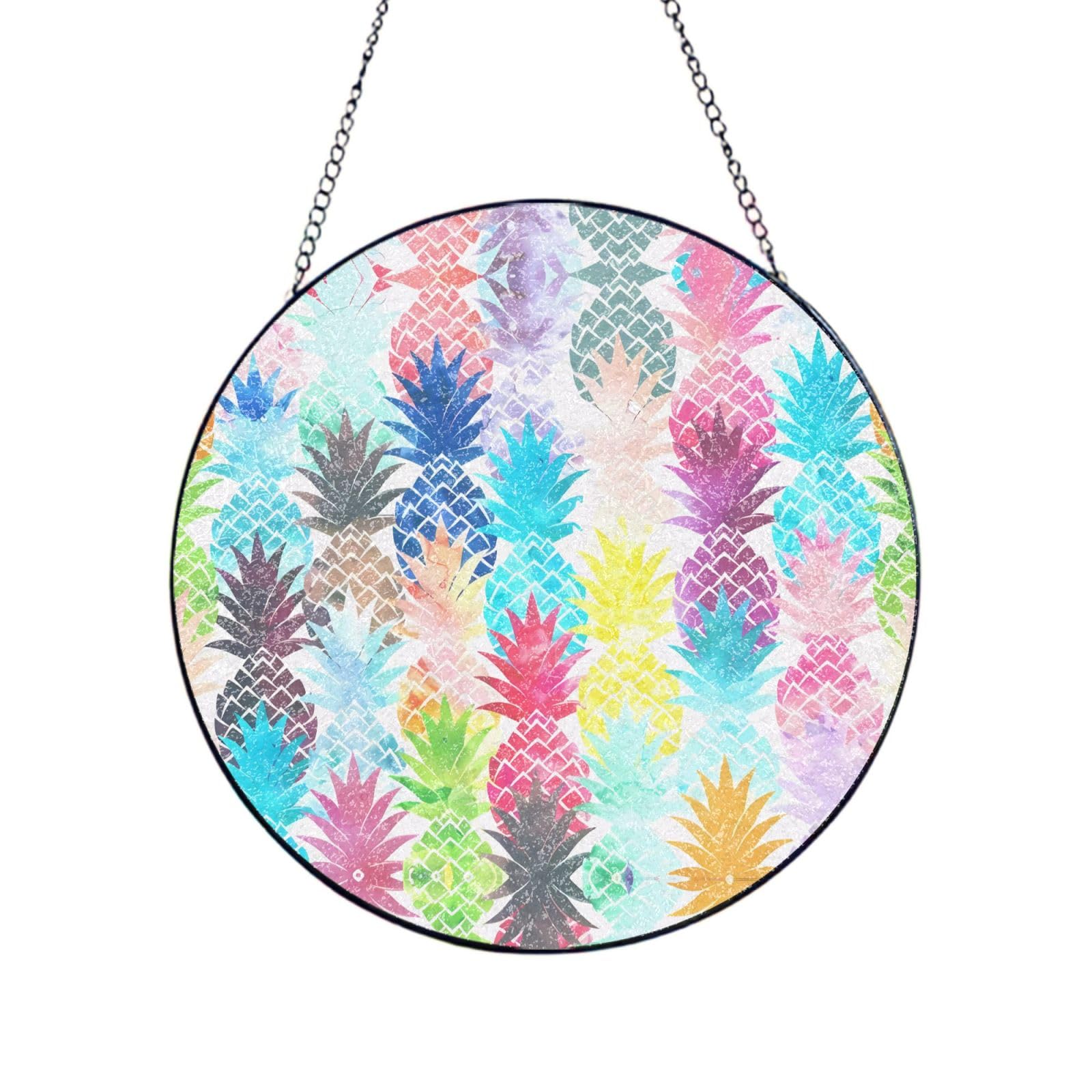 Phayah Painting Print Glass Window Hanging Round Suncatcher Glass Ornament Garden Wall Fence Decorations Indoor Outdoor 12in（30cm）
