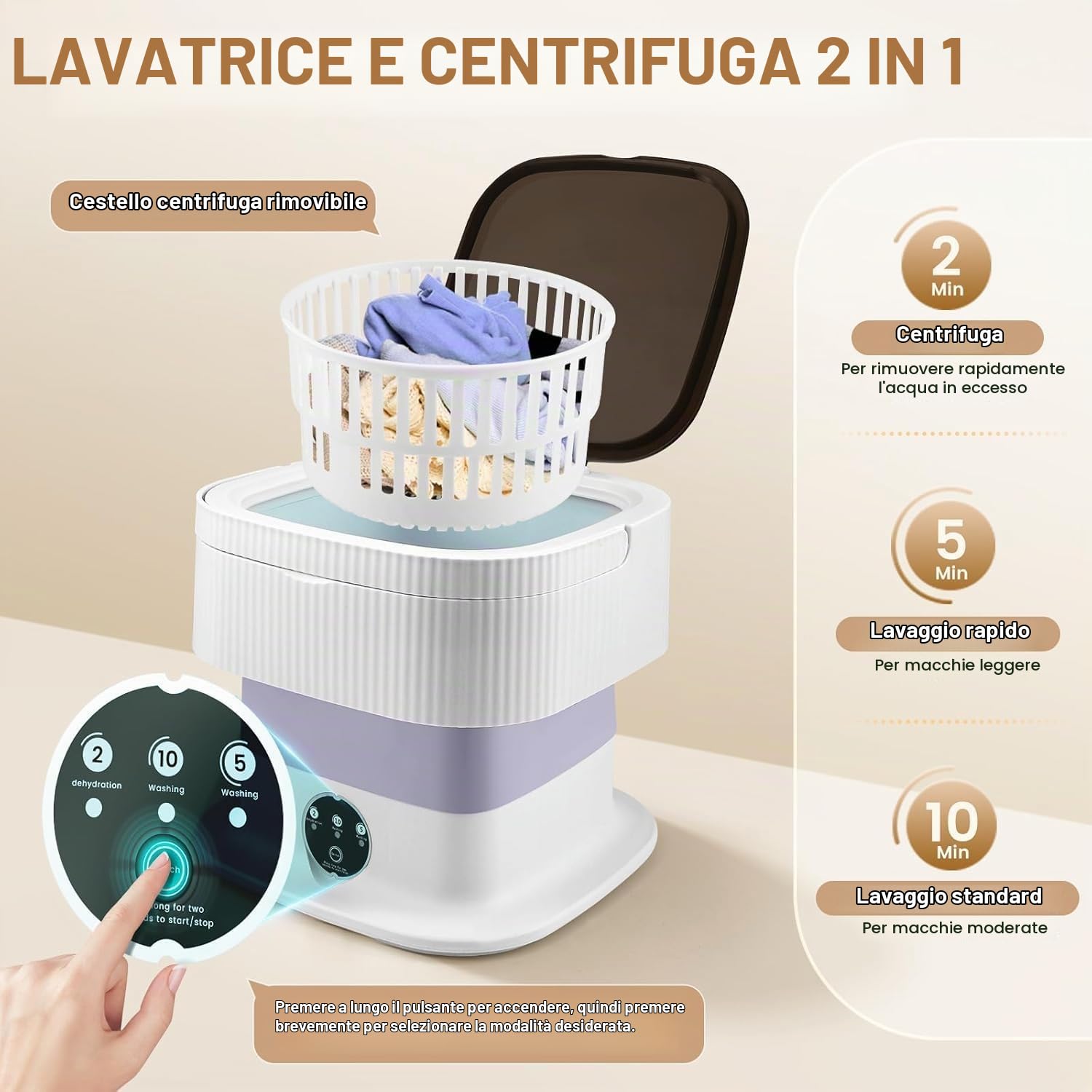 Mini lavatrice, lavatrice pieghevole da 11 litri con funzione centrifuga, lavatrice da viaggio portatile, lavatrice da campeggio mobile per viaggi, studenti, camper (Viola)
