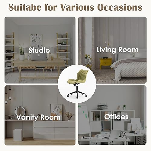 Miniatura 8 de YOUNUOKE Silla de escritorio sin brazos, cómoda silla de oficina con ruedas, silla ergonómica para el hogar, sillas ajustables para computadora,