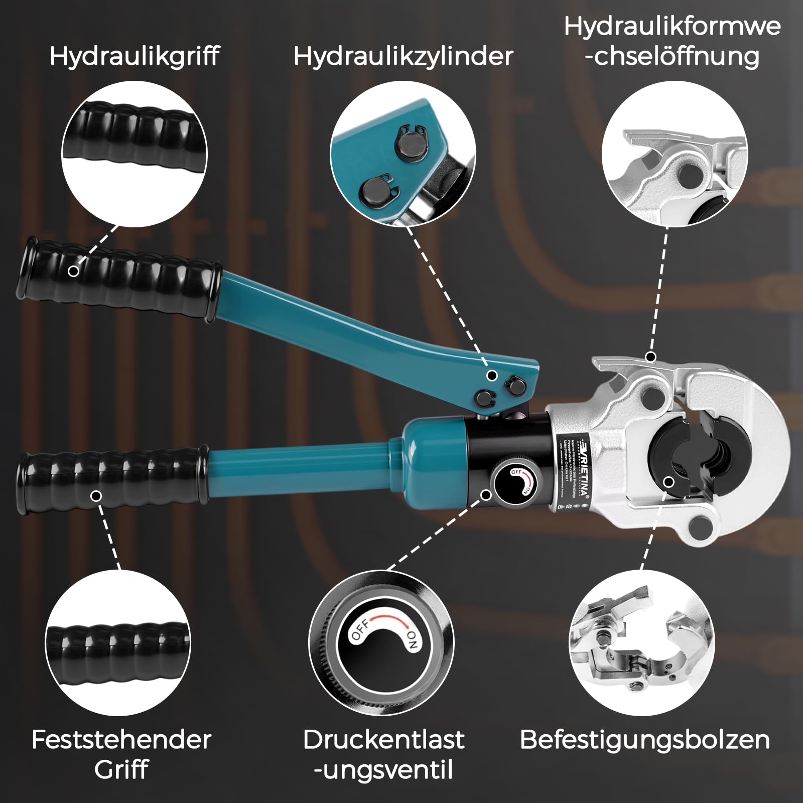 Profi Presszange Kupferrohr TH-Kontur mit Rohrabschneider | Handpresszange Kupferrohr Presszange Verbundrohr inkl. Entgrater, TH16 TH20 TH26 TH32 für Verbundrohr