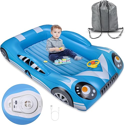 JOSEN Cama inflable de viaje para niños pequeños, cama de viaje inflable con bomba de aire eléctrica integrada, cama portátil para niños pequeños,