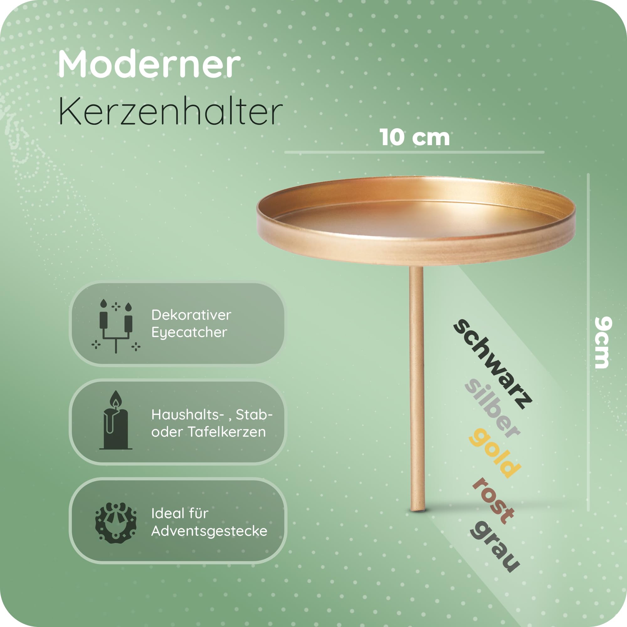 Novaliv 12X Kerzenpick Flach Gold 10cm Durchmesser I Kerzenteller mit Dorn Metall I Adventskerzenhalter Weihnachtsdekoration Kerzenpin I Kerzenstecker für Adventskranz