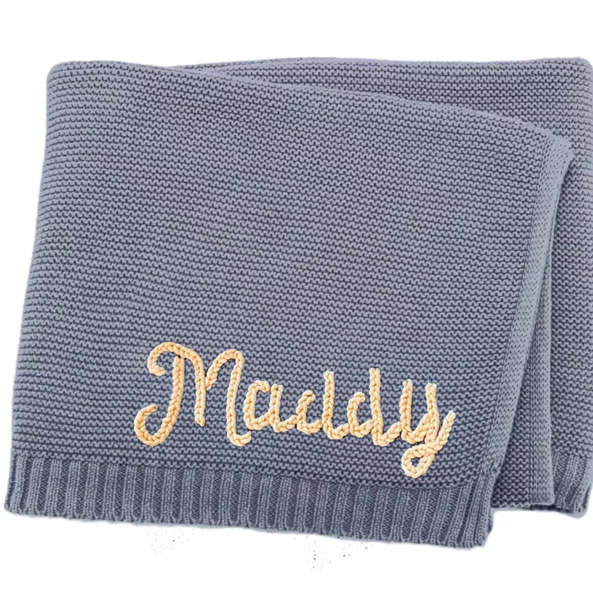 Herstl Grey Personalized Embroidered Baby Blanket, Soft Cotton Knitted Stroller Blanket With Name, Breathable Newborn Receiving Blanket, (Sky Blue)