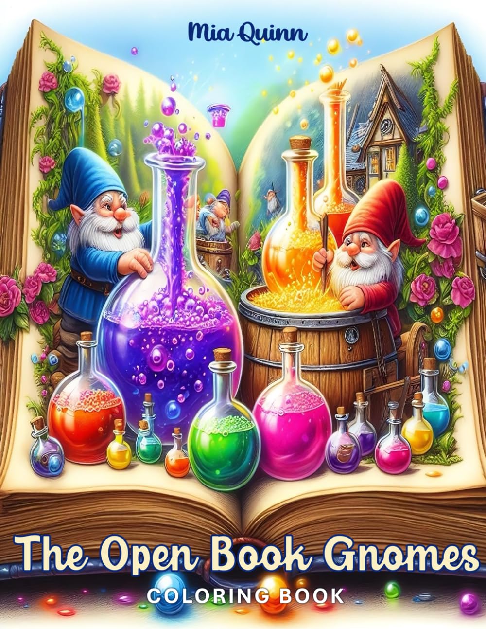 The Open Book Gnomes Coloring Book for Adults: 50 Grayscale Gnomes & Their Secret World Inside the Open Book (Magic Worlds Coloring Books)