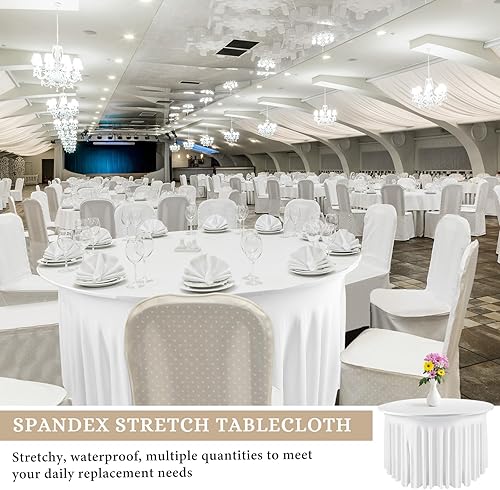 Miniatura 7 de Paquete de 6 manteles redondos de elastano sin arrugas, elásticos para mesa redonda con falda, para fiestas, bodas, decoración del hogar, fiestas,