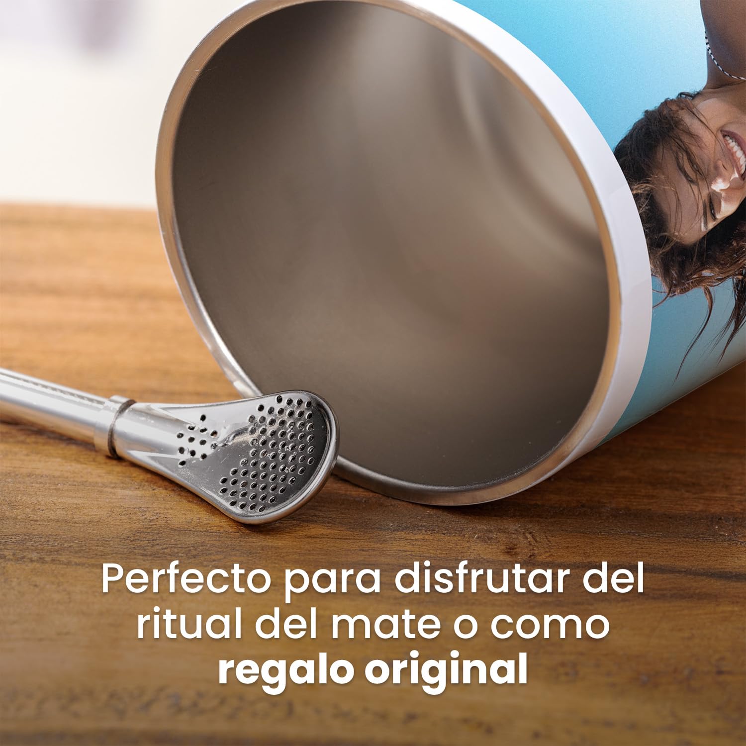 Regalo Original - Mate Personalizado con Foto - Acero Inoxidable 250ml - Doble Pared Térmica - Con Bombilla y Cepillo - Ideal para Regalos Especiales