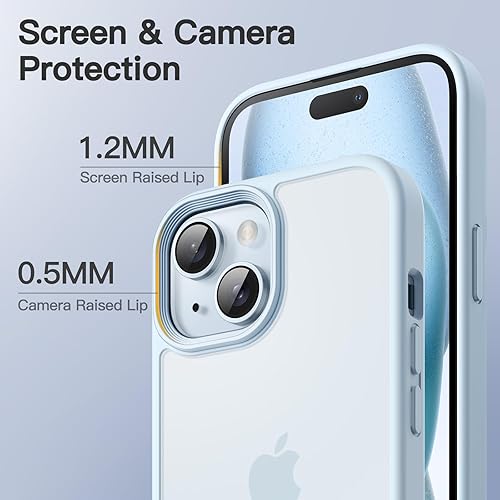 Miniatura 4 de JETech Funda mate para iPhone 15 de 6.1 pulgadas, a prueba de golpes, protección contra caídas de grado militar, cubierta trasera translúcida