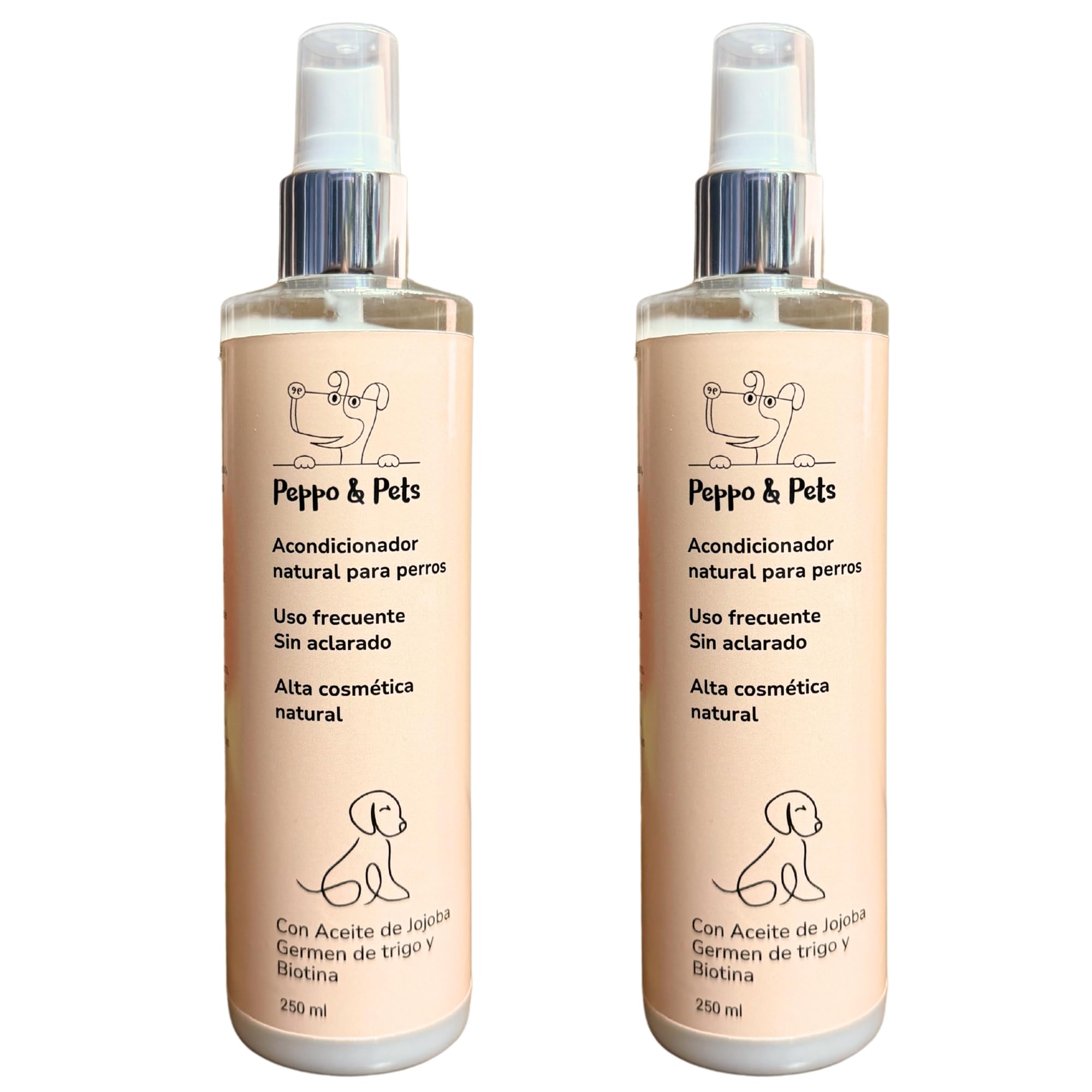 Peppo and Pets- Pack DE 2 Unidades- 500 ML EN Total- Acondicionador Natural para Perros sin aclarado-​Ingredientes Naturales-​SIN sulfatos, parabenos NI siliconas-​Apto para Cachorros y Pieles sensibles