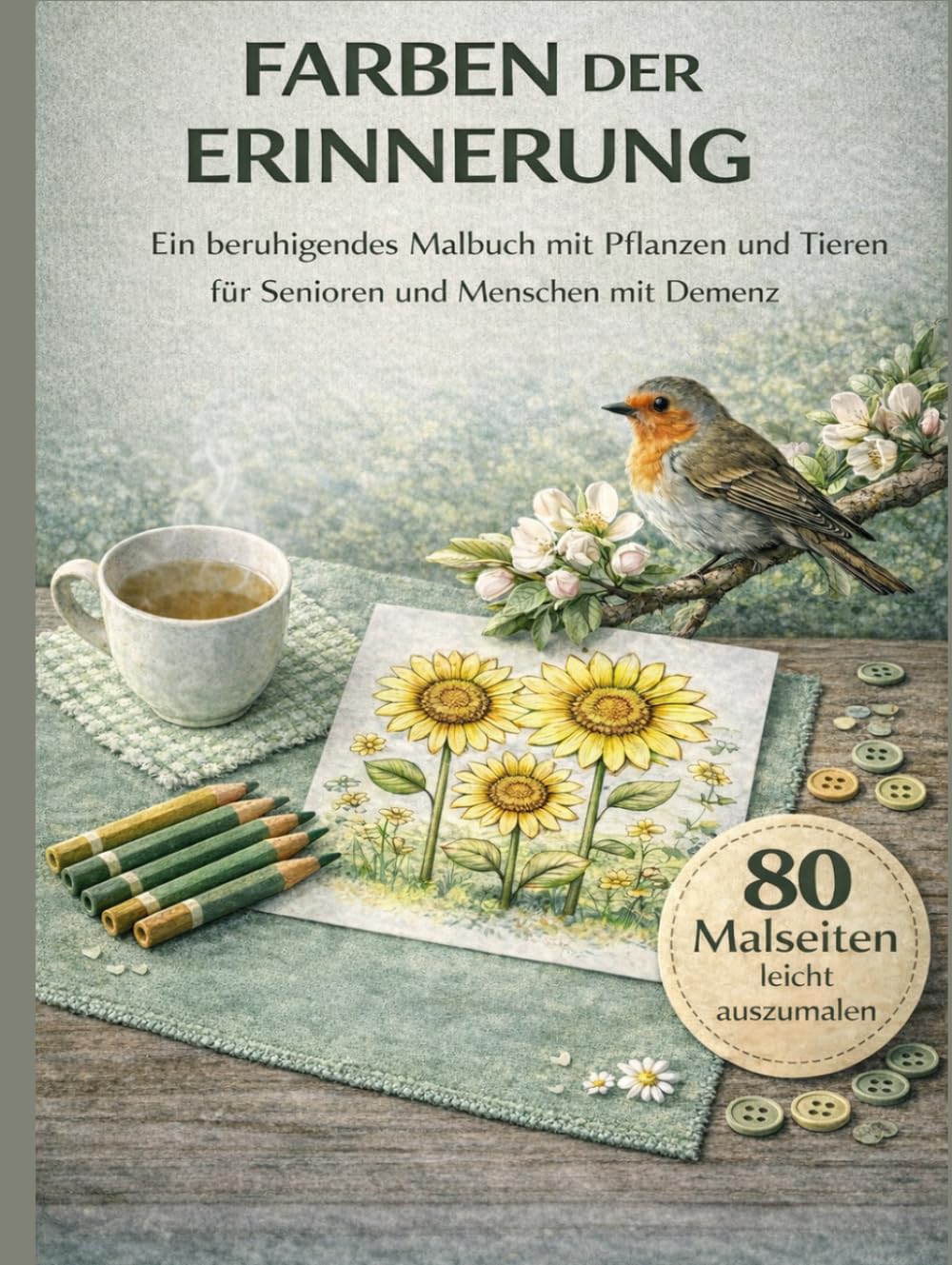 Farben der Erinnerung: Ein beruhigendes Malbuch mit Pflanzen und Tiere für Senioren und Menschen mit Demenz
