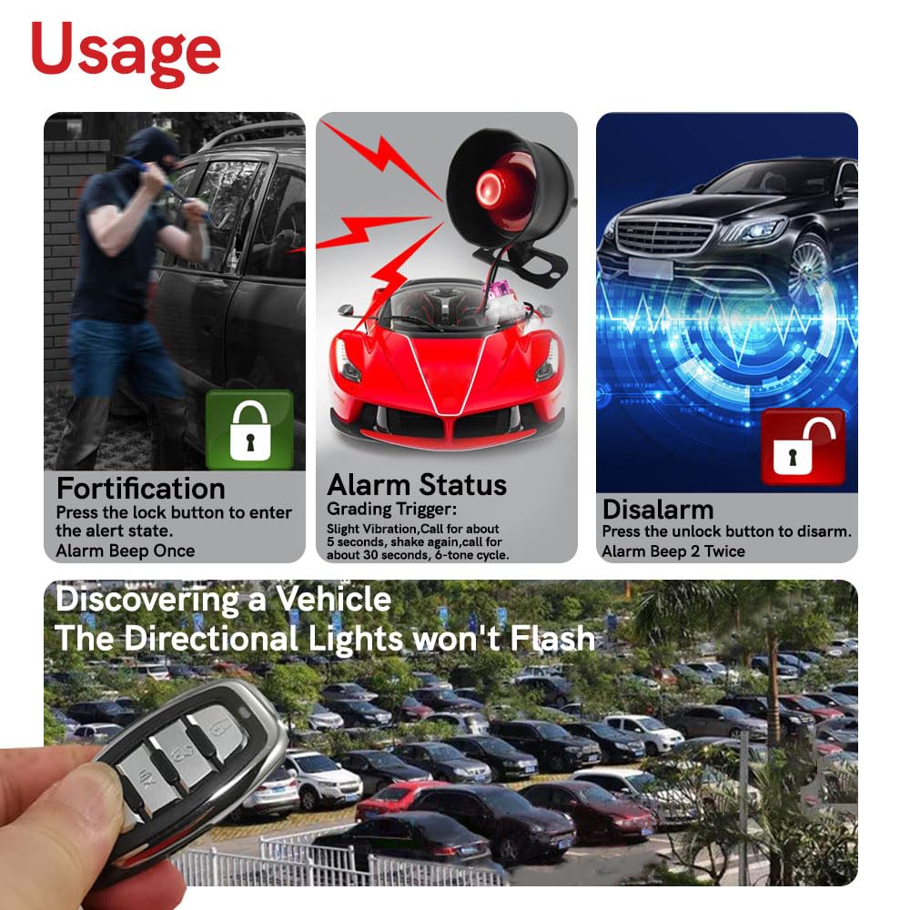 Riloer Sistema de protección de seguridad para vehículos, sistema universal de alarma de coche de 12 V, 2 mandos a distancia, dispositivo antirrobo, alarma de sirena de bocina de coche