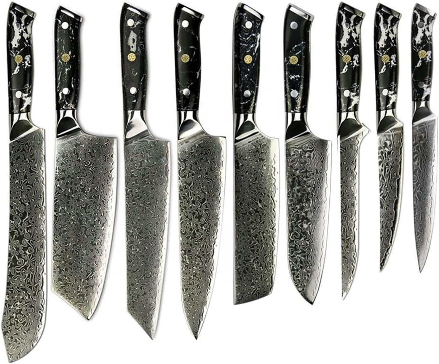 Kitchen Utensils Set of 9 Damascus Steel Japanese Knife Set Premium Home & Kitchen Daily Household Use Never Needs Sharpening Dishwasher Safe Brand Packaging