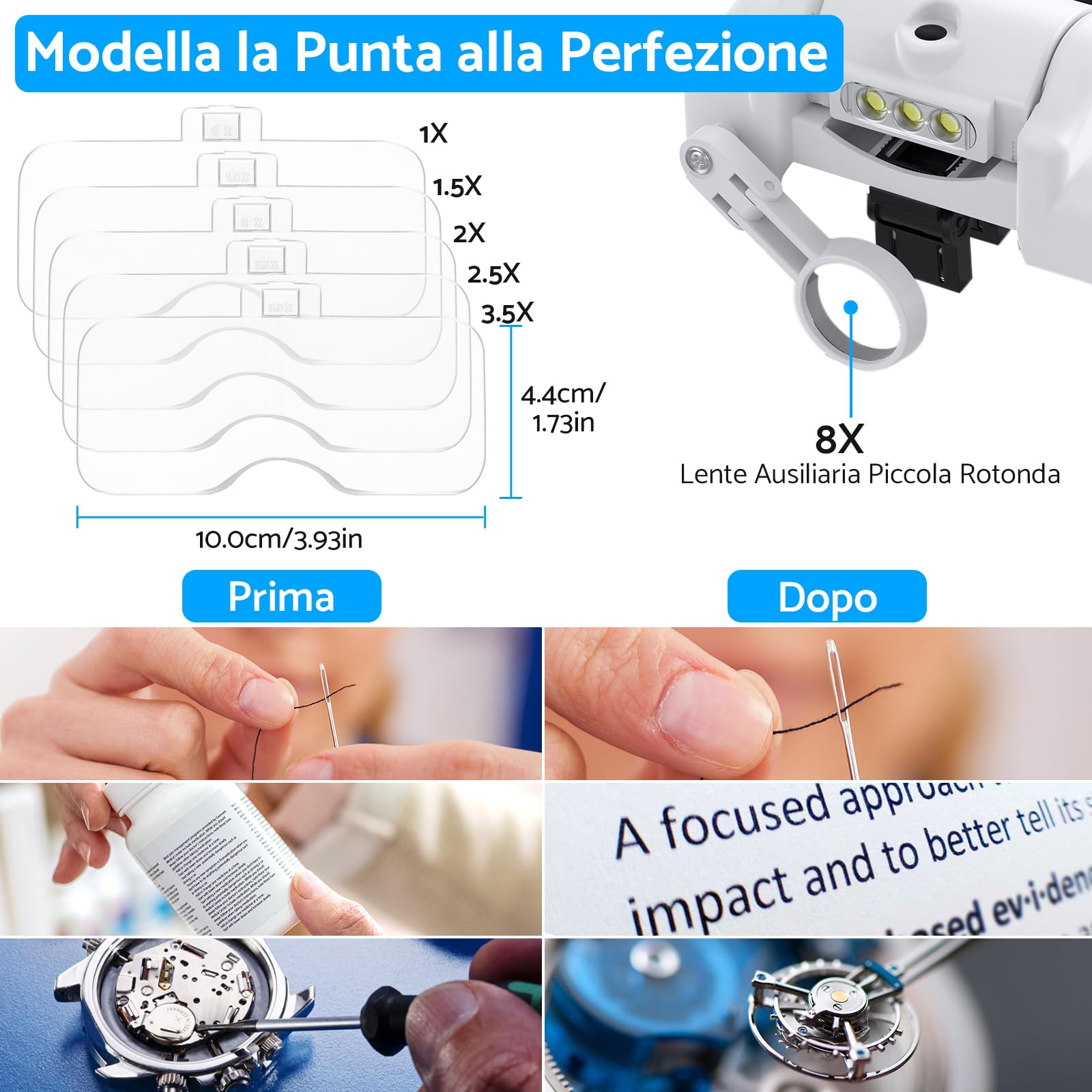 eSynic 1-14X Lente di Ingrandimento Frontale a LED Luce Regolabile, con 5 Lenti 1.0x 1.5x 2.0x 2.5x 3.5x e Custodia Zip, Lente d'Ingrandimento ad Archetto Ricaricabile per Orologiaio Riparazione DIY
