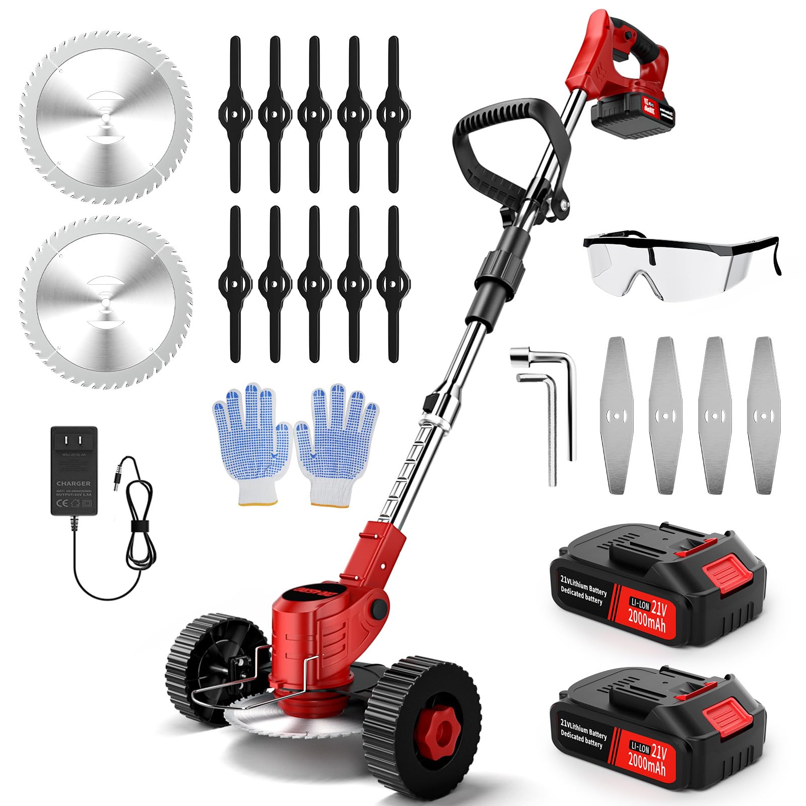 Photo 1 of ***PARTS ONLY***Dragro Cordless Electric Weed Wacker, 21V Battery Powered Weed Wacker with 3 Types Blades&2x2.0Ah Battery, Foldable Lightweight Weed Trimmer/Stringless Grass Trimmer/Brush Cutter with for Garden Yard
