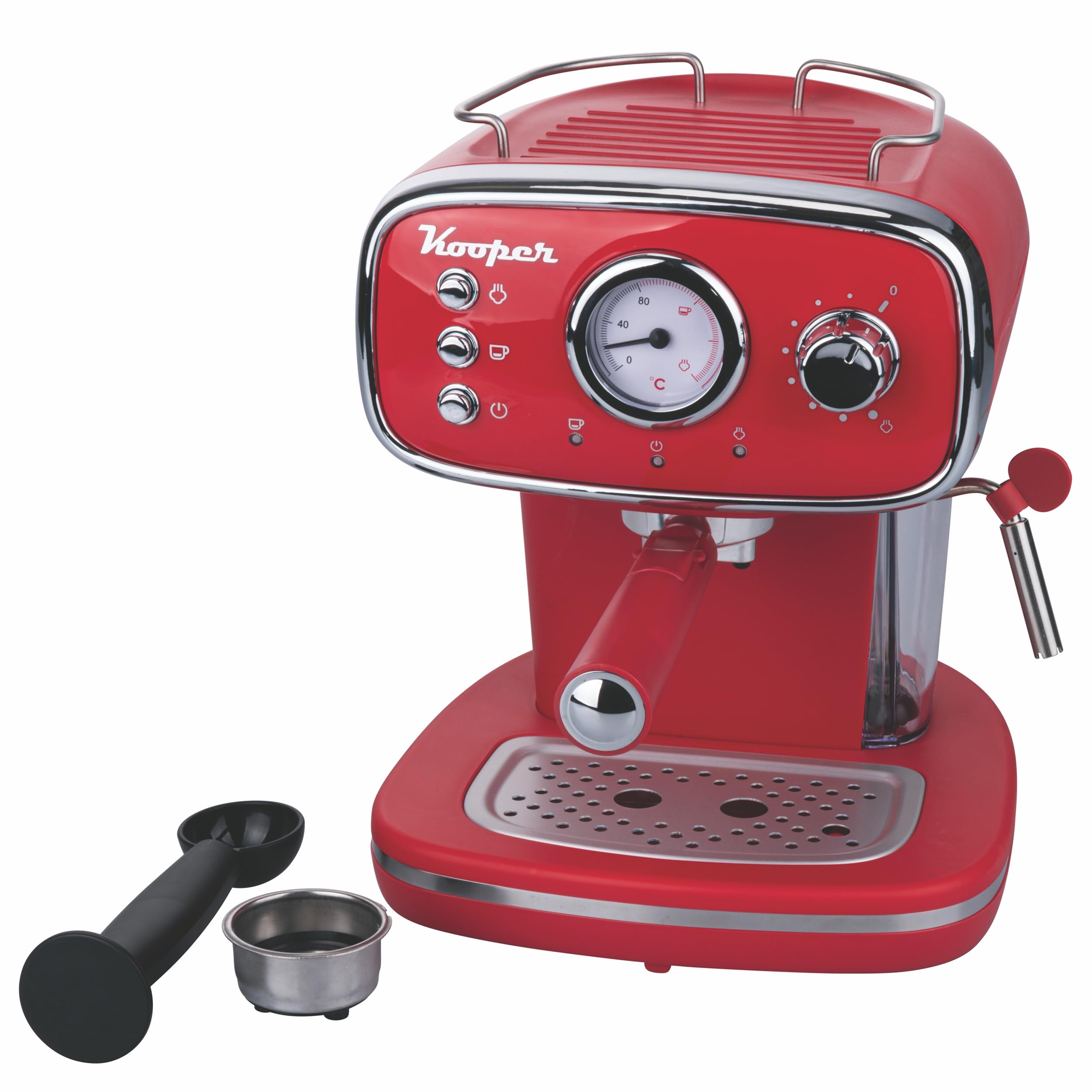 Macchina automatica caffè espresso con lancia vapore per cappuccino 1100 W rossa, Kooper