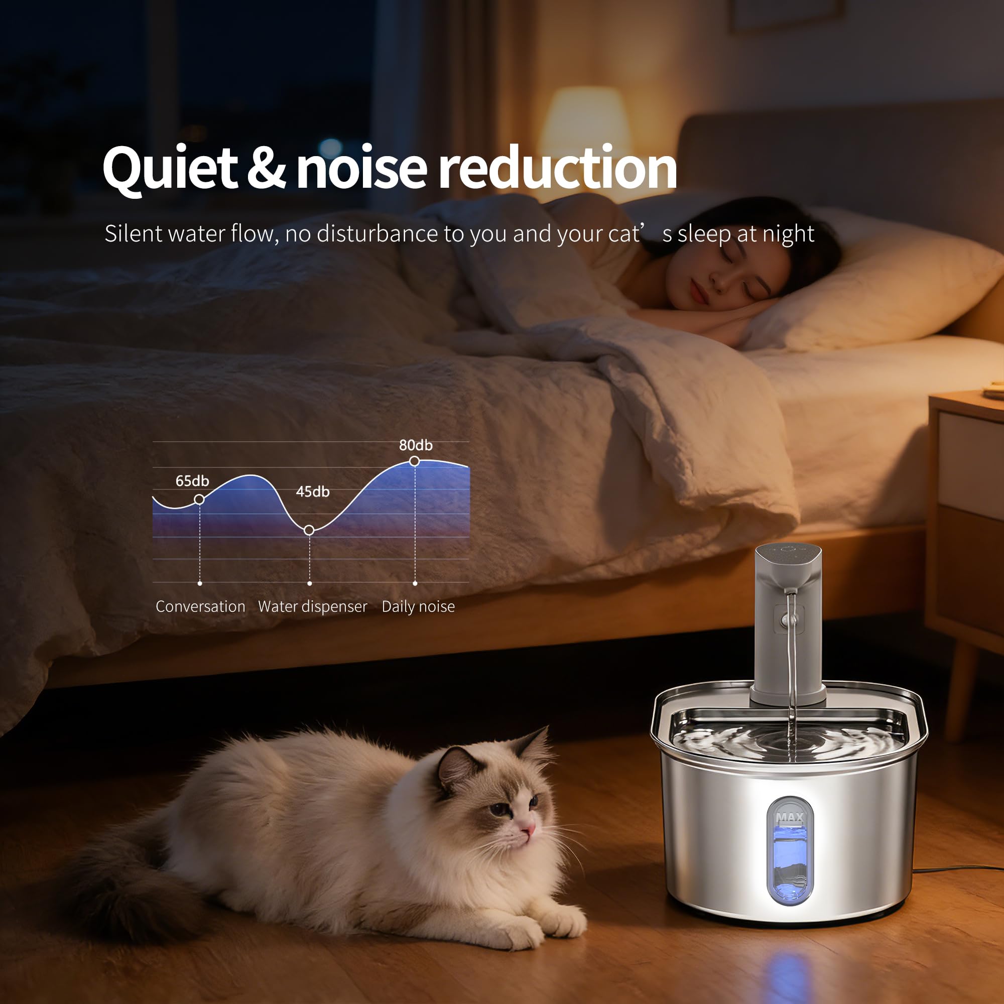 Wireless Cat Water Fountain Cordless: Stainless Steel Cat Fountains for Drinking 108oz/3.2L Battery Operated Pet Water Fountain Indoor with Motion Sensor - Rechargeable Automatic Water Dispenser - image 7