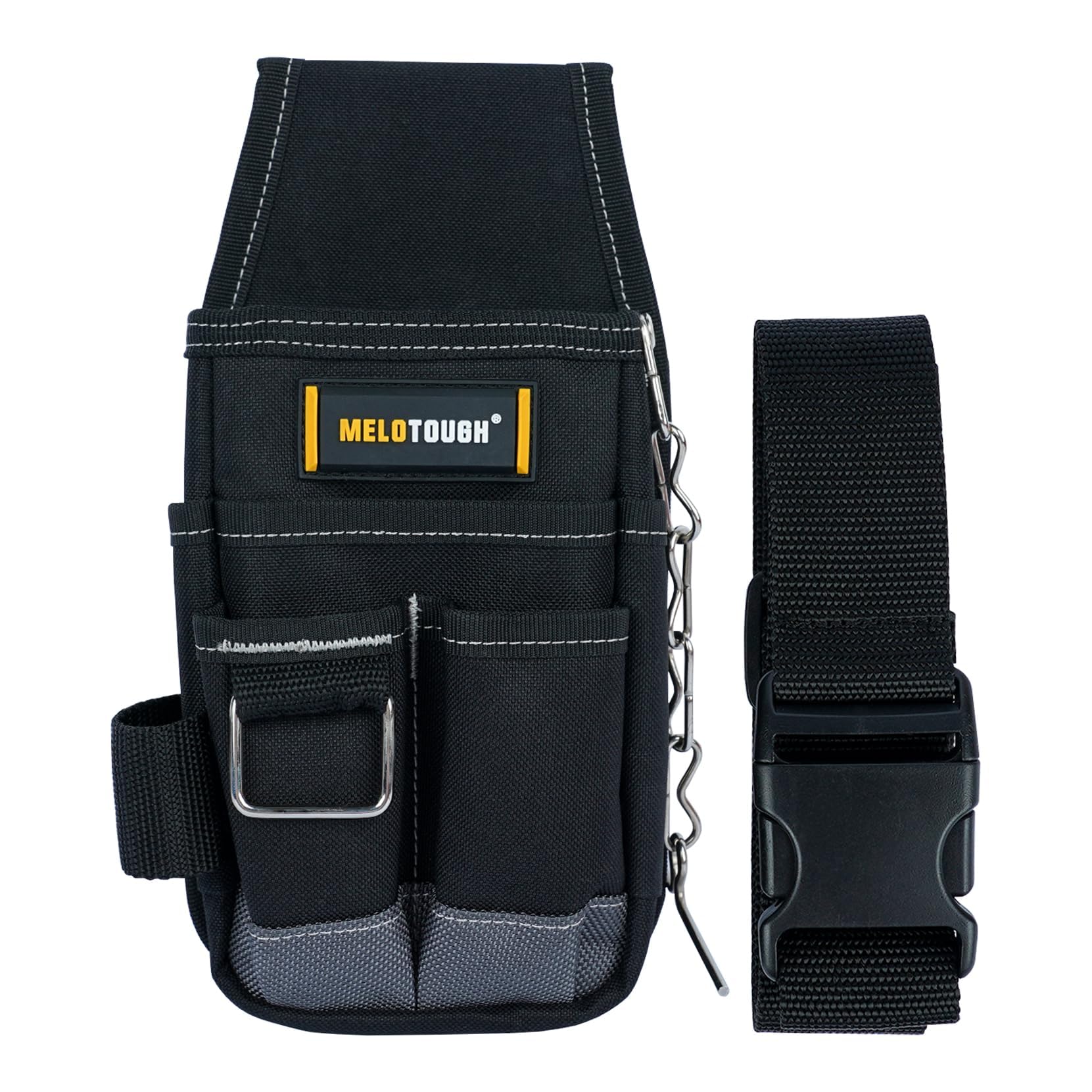 MELOTOUGH Bolsa de herramientas de bolsillo con clip, mini organizador de herramientas para electricistas, carpinteros, construcción, técnicos, gris, tela impermeable 600D, polietileno