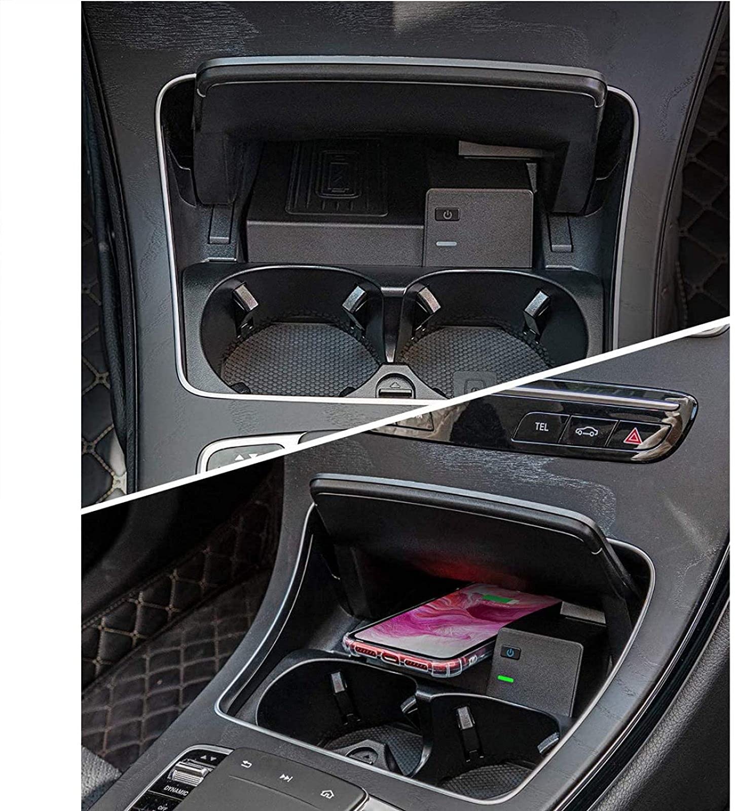 Cargador de Coche inalámbrico para C/Class W205 C180 C200/300 C260 AMG GLC 2015-2020 con Puerto USB QC3.0 Teléfono móvil de 15 W Almohadilla de Carga rápida Panel de Accesorios de Consola para