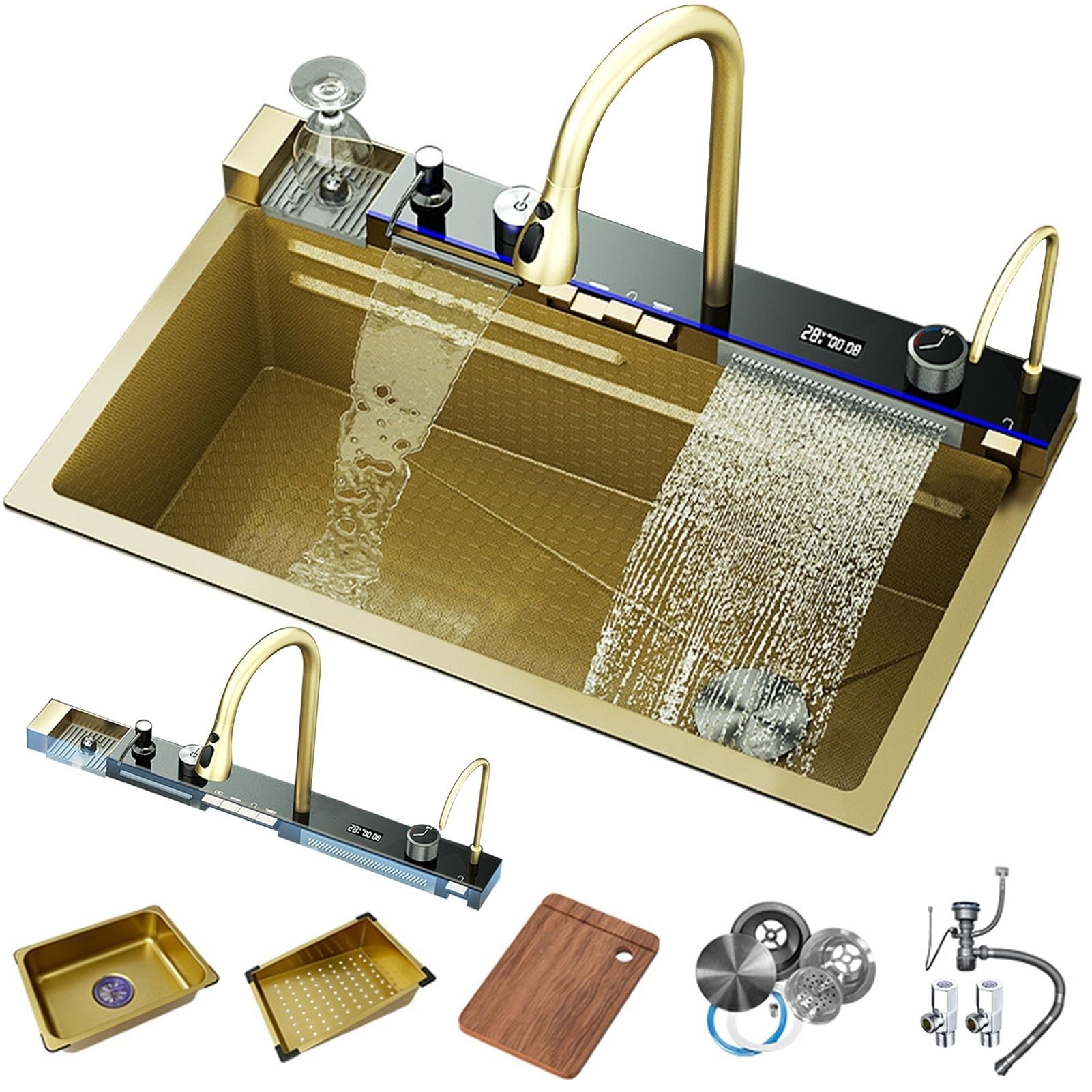 Évier de cuisine encastrable inox 304 grand bac 68 cm avec accessoires complets
