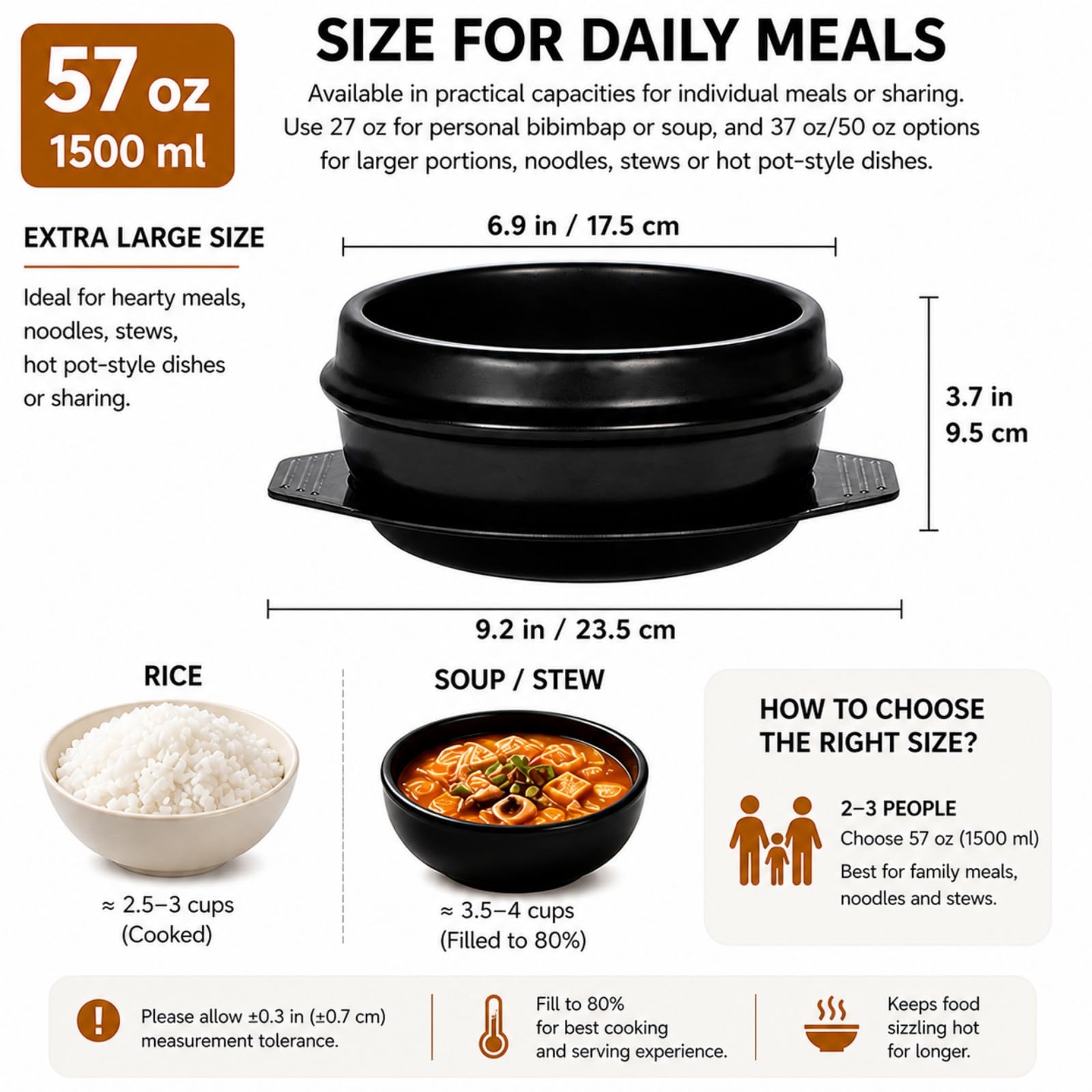 Cuenco de piedra coreano para cocinar Bibimbap, espodumena apta para altas temperaturas con bandeja, cerámica, negro, 1500ml