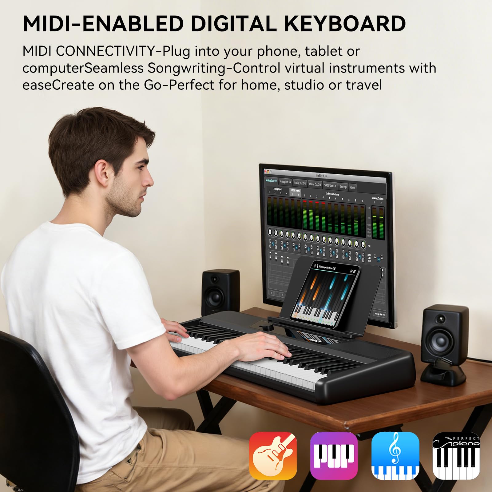 TERENCE Keyboard Piano 61 Tasten Klavier mit Ständer – Tragbares E-Piano für Kinder & Erwachsene 10W Lautsprecher Touch Response 128 Klänge Metronom & Aufnahmefunktion