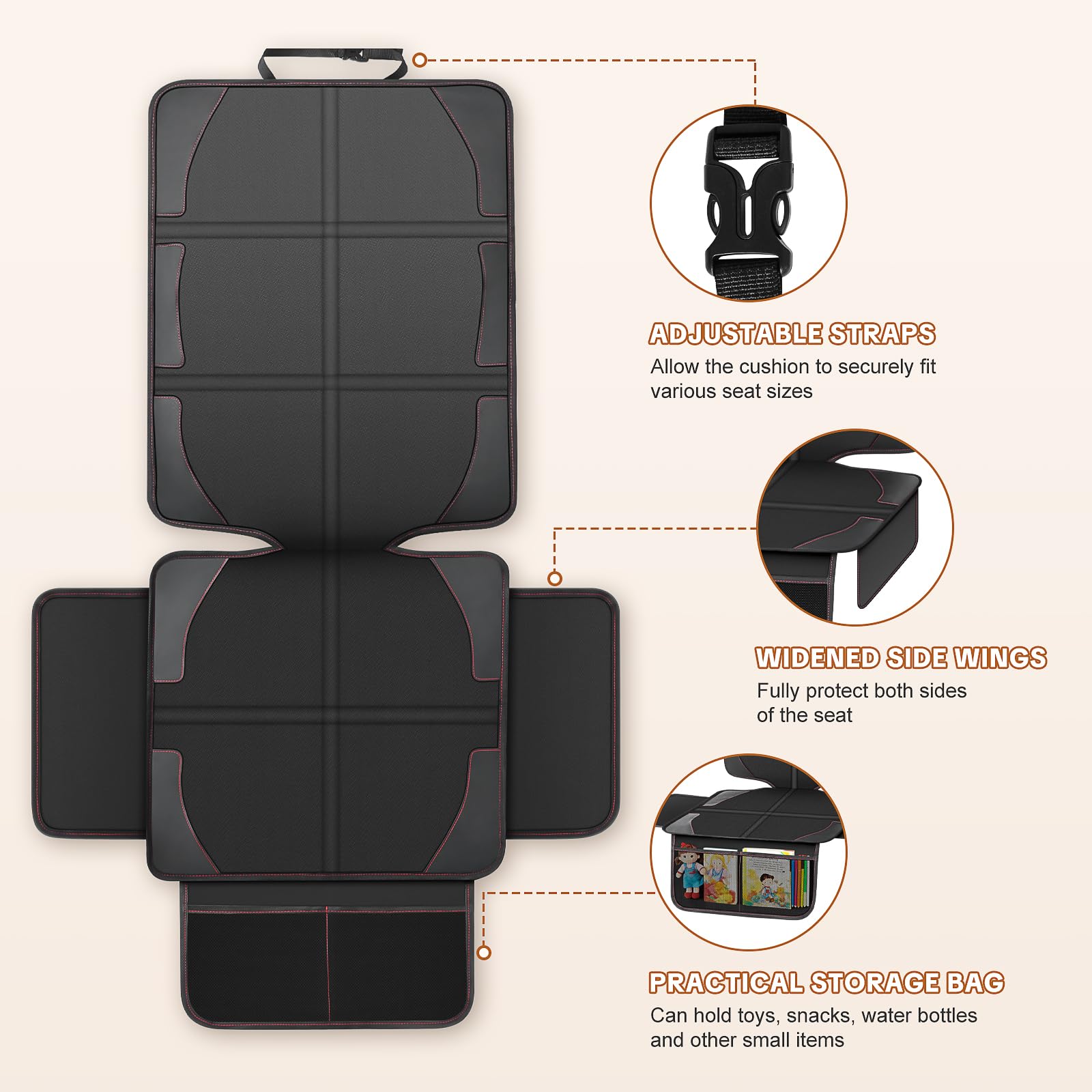 NWOUIIAY Protector de Asiento para Coche Impermeable Antideslizante con Bolsillos para los Asientos de Coche de Bebé Fácil de Limpiar y Arreglar Negro — view 7