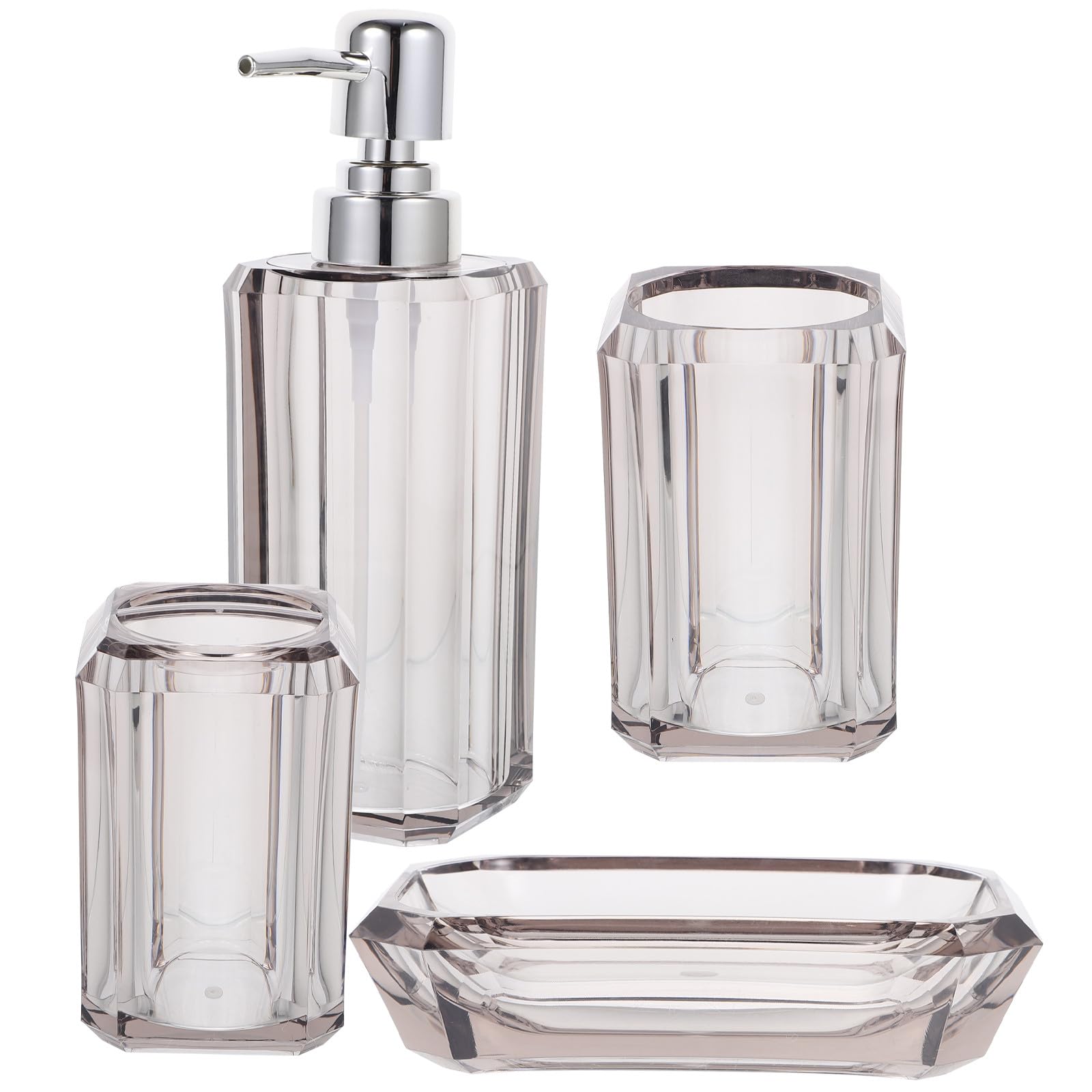 PRETYZOOM Juego de Accesorios para Baño de Acrílico y Acero Inoxidable Dispensador de Jabón y Soporte para Cepillos, Diseño Elegante para Mantener el Baño Ordenado
