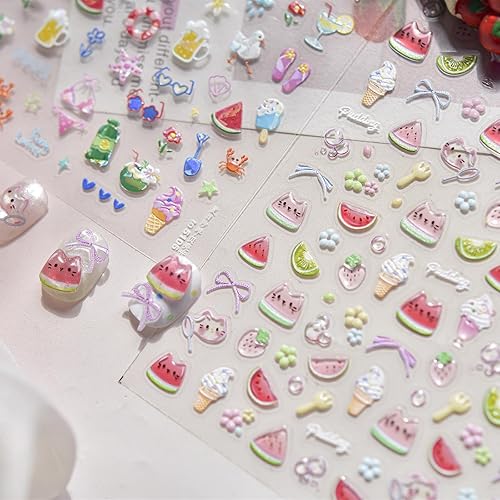 Summer Nail Art Stickers Watermelon Ice Cream Nail Decals Beach
