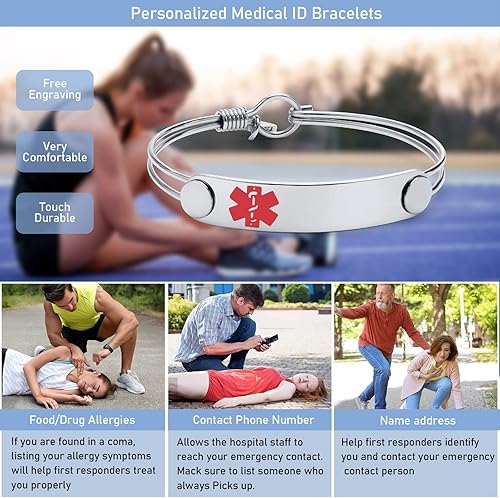 Miniatura 3 de XUANPAI Medical Alert Bracelet for Women-Free Personalized Handmade Adjustable Braided Rope Bracelet for MensMedical ID Bracelet for Men