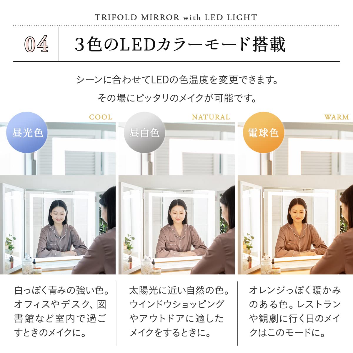 Amazon.co.jp: エムール LEDライト付き 三面鏡 鏡 女優ミラー タッチ