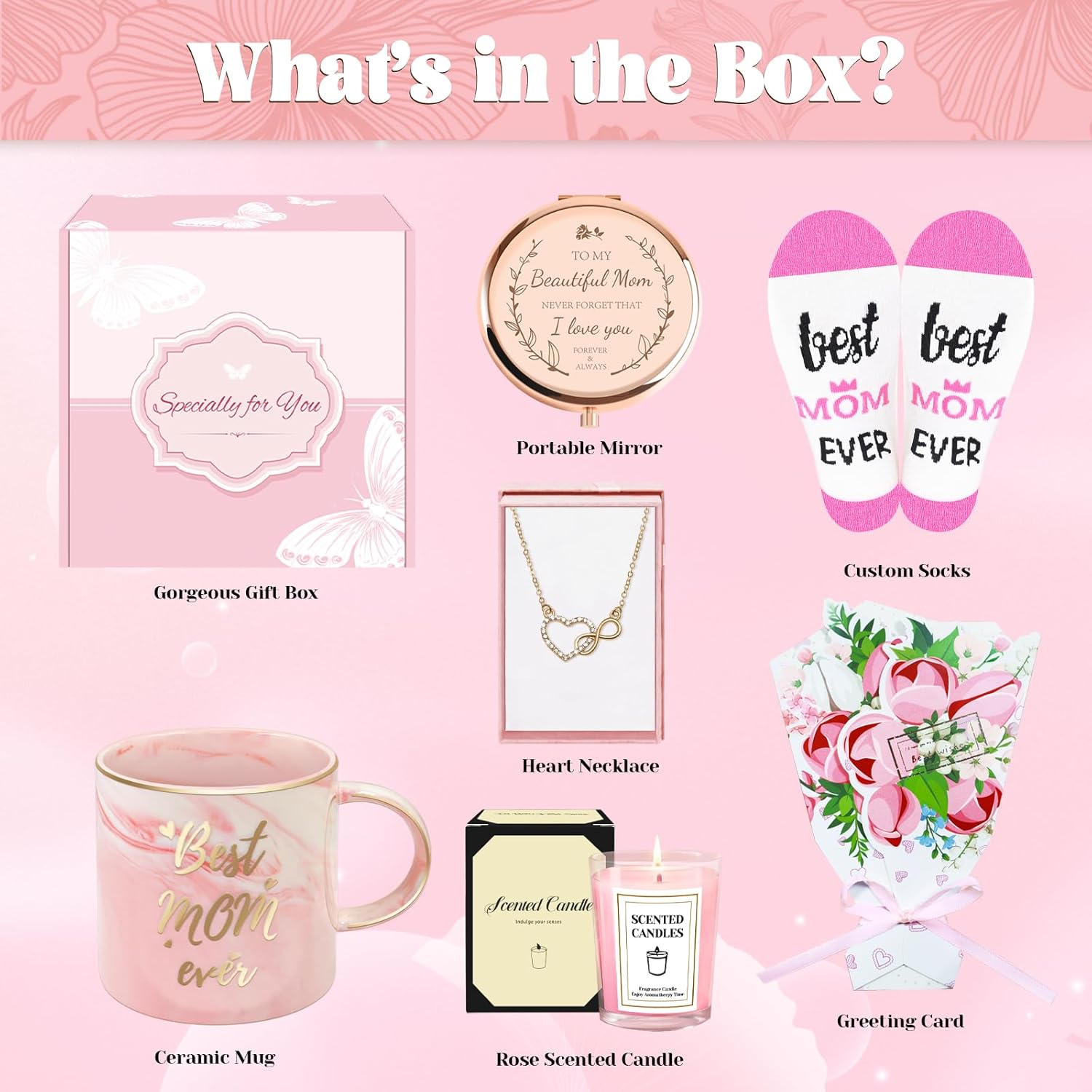 Birthday Gifts for Mom, Mom Gifts from Daughter Or Son, Mother's Day Gift Basket, Moms Gift for Valentines, Mothers Day, Christmas, Mother Basket with 12 Oz Ceramic Mug, Mirror, Necklace - Image 6
