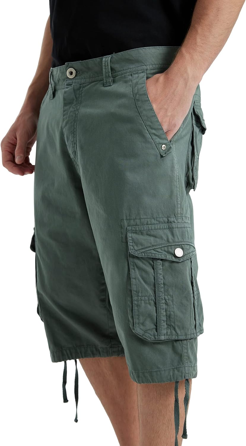 BEST SOUTH Men's Long Cargo Shorts Casual Below Knee 13 Inches Capri Shorts Relaxed Fit with Pockets Light Green 38 - Image 2