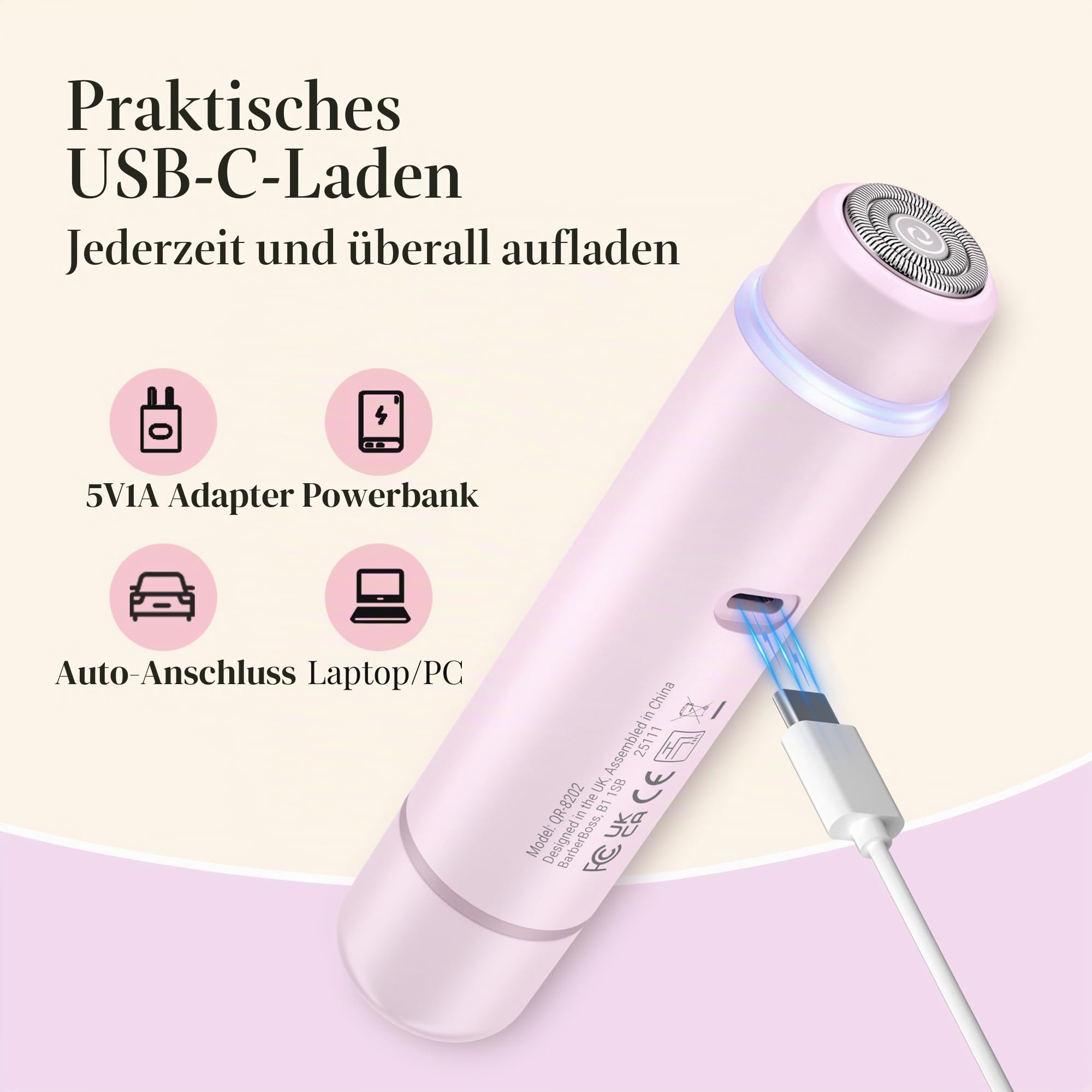 BarberBoss 2-in-1 Damenrasierer für Frauen, Bikini- & Gesichtshaarentferner, Doppelkopf Körper- und Gesichtstrimmer (Rosa) | Bikini- & Gesichtshaarentferner-Kit, Doppelkopf-Gesichts- und Körper-Trimmer, Präzisionslicht, Wiederaufladbar