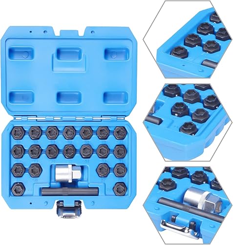 Miniatura 3 de Kit de herramientas de extracción de llave de tuerca de bloqueo de rueda, enchufe cuadrado de 12 pulgada, juego de removedor de tornillos de tuerca