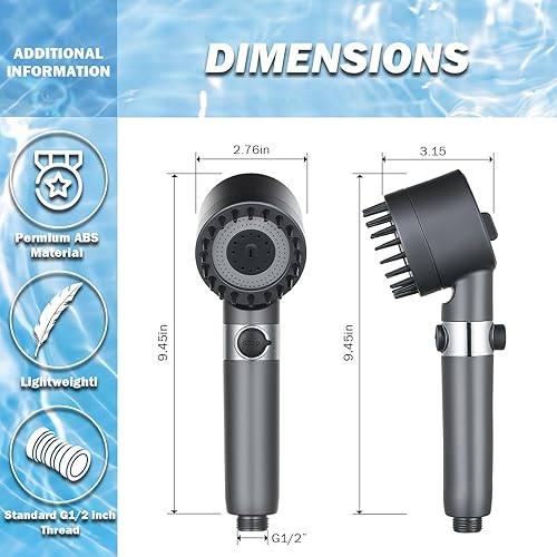 Miniatura 8 de Cabezal de ducha de mano filtrado de alta presión con 4 modos de pulverización, filtro de agua dura para piel y cabello más suaves, interruptor de