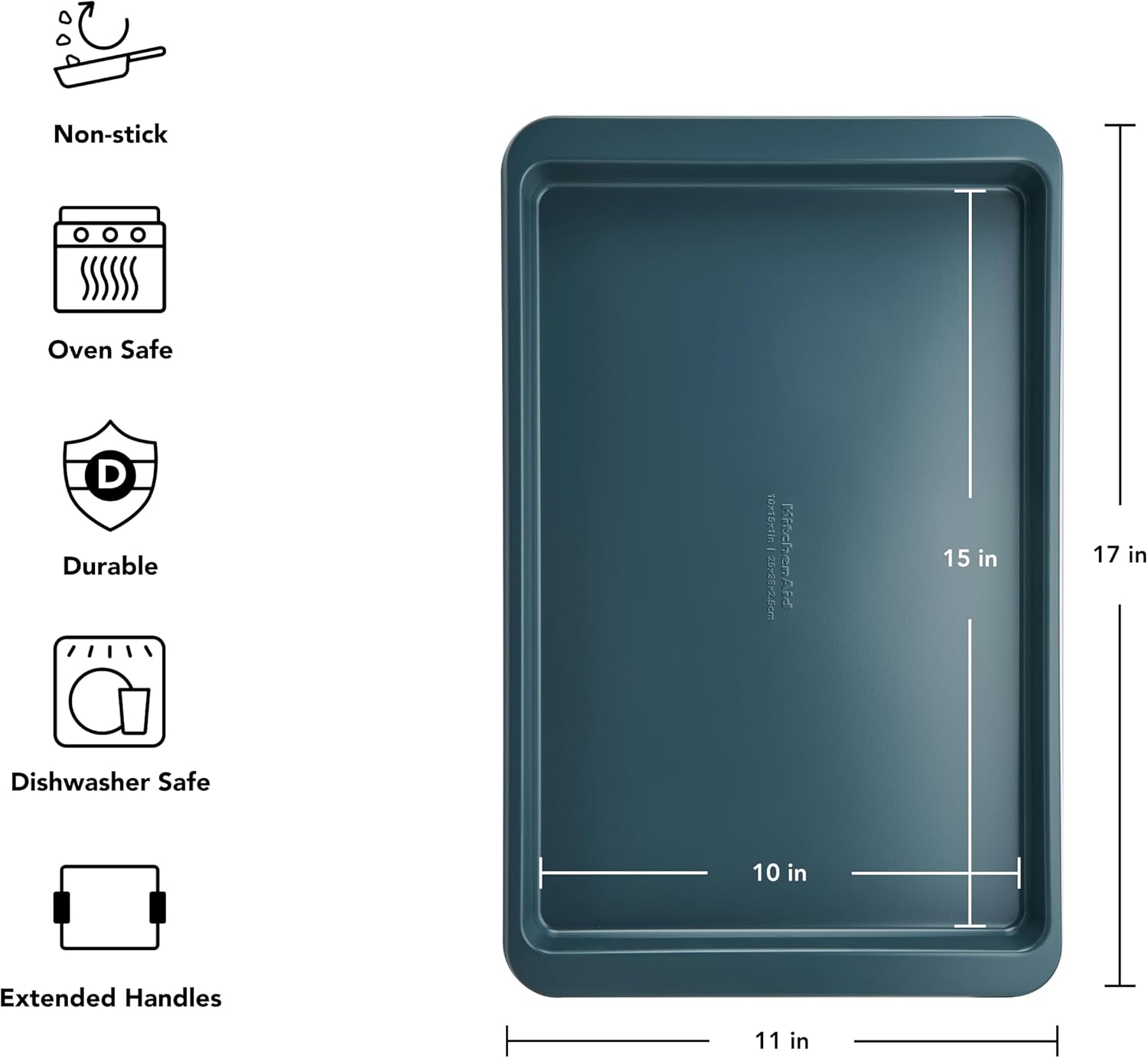 KitchenAid Nonstick Swiss Engineered Aluminized Steel Baking Sheet, Dishwasher Safe, Agave, 10x15 Inch - Image 2