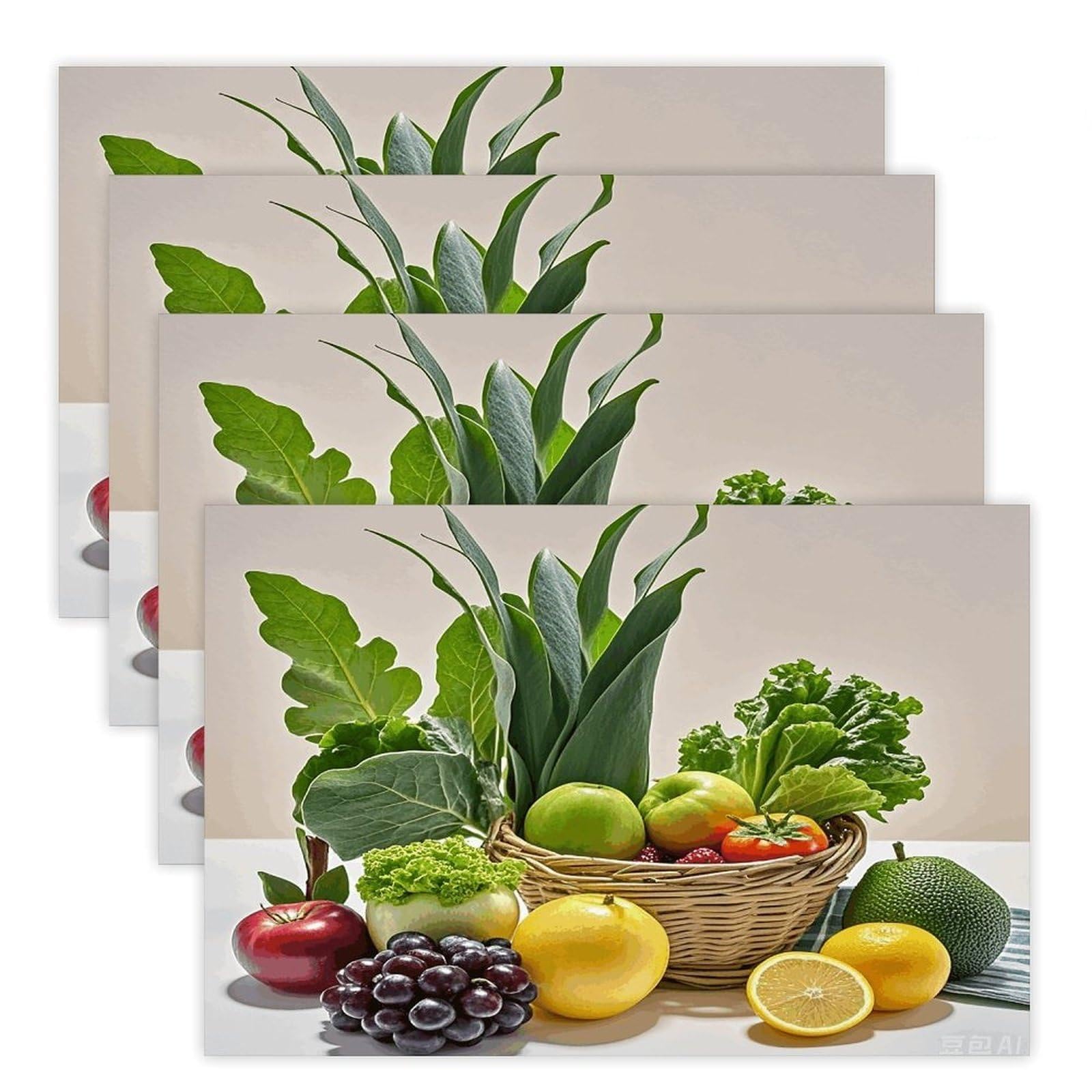 Fresh Fruits and Vegetables Placemats Heat Resistant Non-Slip Place Mats Washable Wipeable Table Mat Kitchen Dining Table Decoration Placemats Indoor Outdoor Place Mats 17.7’’×11.8’’