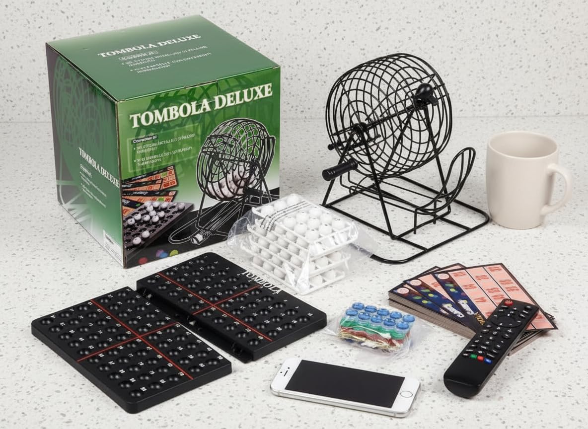 Bingo 90 Professionelles Brettspiel, 21 x 21 x 21 cm, Metall/ABS, mit Zubehör, Familienspaß, Partys
