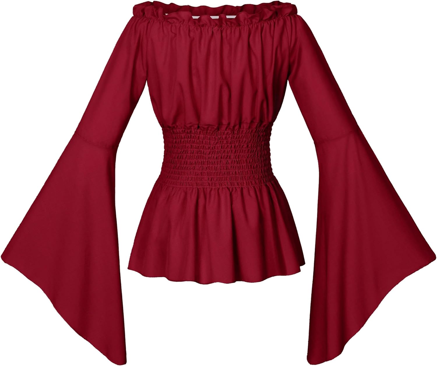 Irtysh Womens Renaissance Victorian Peasant Ruffle Smocked Waist Boho Pirate Shirt Blouse Cosplay Costume - Image 3