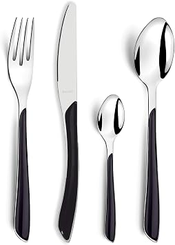 Amefa 24-Piece Eclat Black Flatware Set, Silver