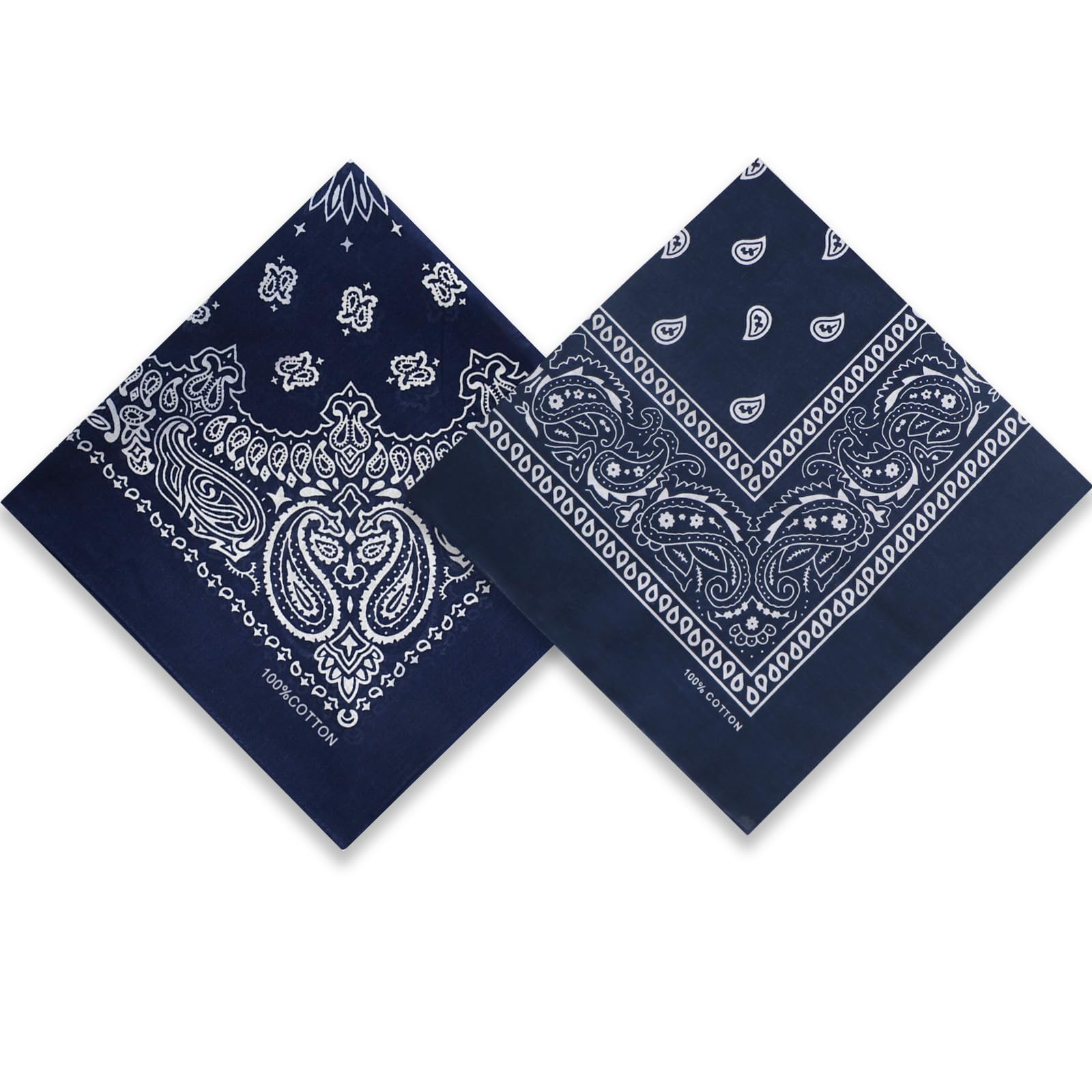 2 Pack Types of Paisley Pattern Bandanas, 22x22 Inches Cotton Bandanas Handkerchief Face Mask for Men & Women