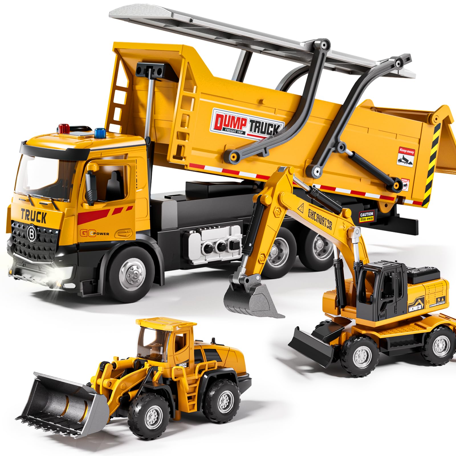 Kids Construction Toys, Dump Truck Toy with Automatic Lift, 3Pcs