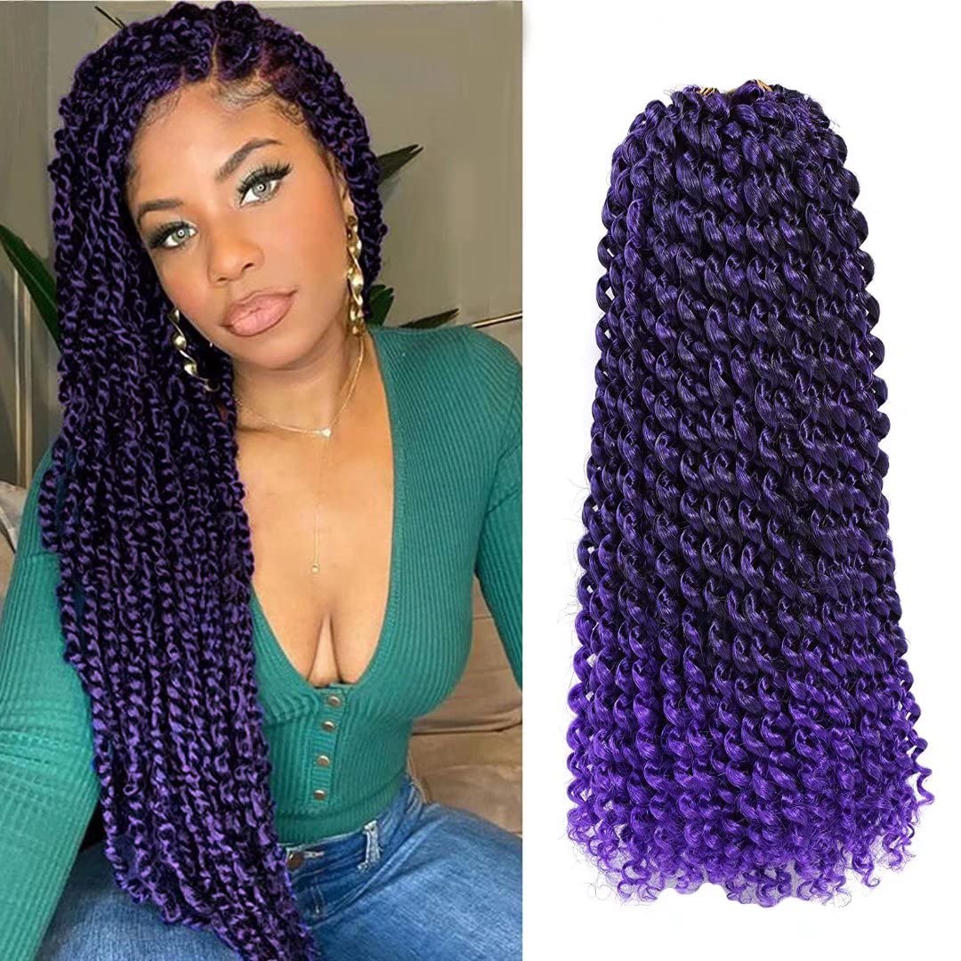 22inch Blue Water Wave Crochet Hair 7 Packs Ombre Blue Passion Twists Hair Synthetic Crochet Hair Long Bohemian Locs Braiding Hair Extensions (22" 7packs T1B/blue#)