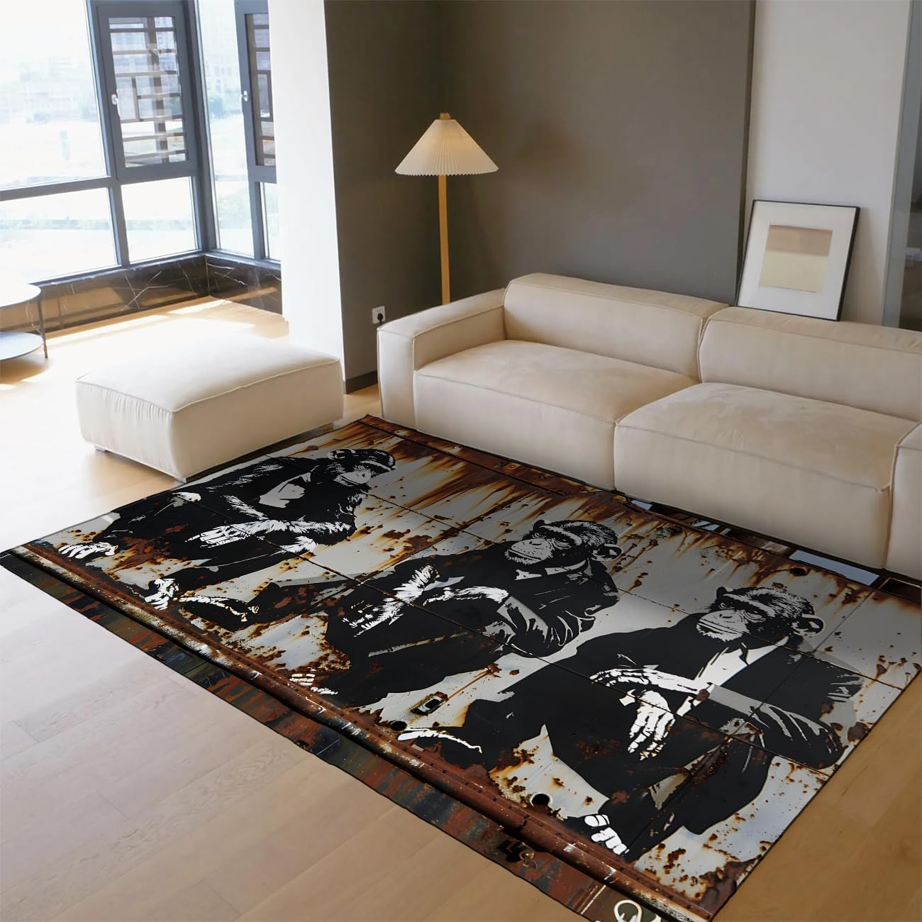 Tapis vintage salon haut de gamme au motif singes en costumes chic 180x240cm