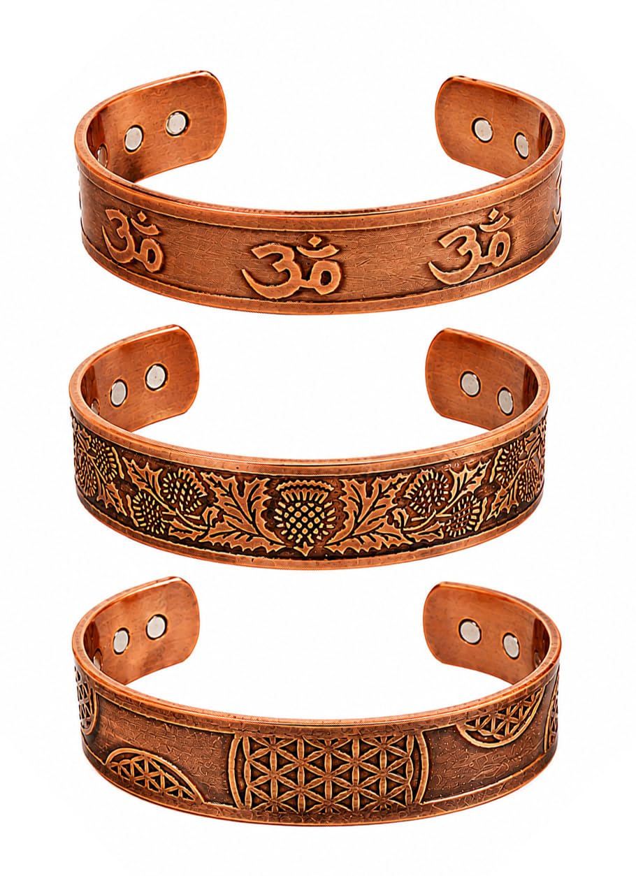Touchstone magnetic copper bracelets for men women in gift box, Set of 3